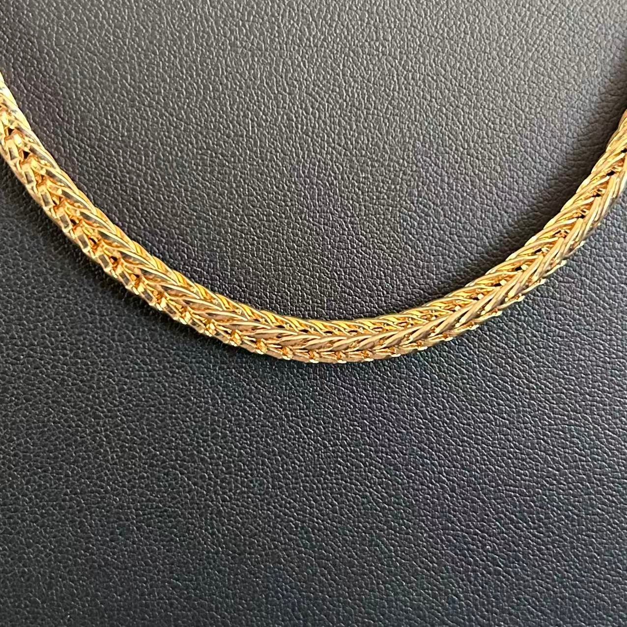 Vintage Gold Tone Woven Wheat Chain Necklace Braided Spiga Foxtail Costume 34”
