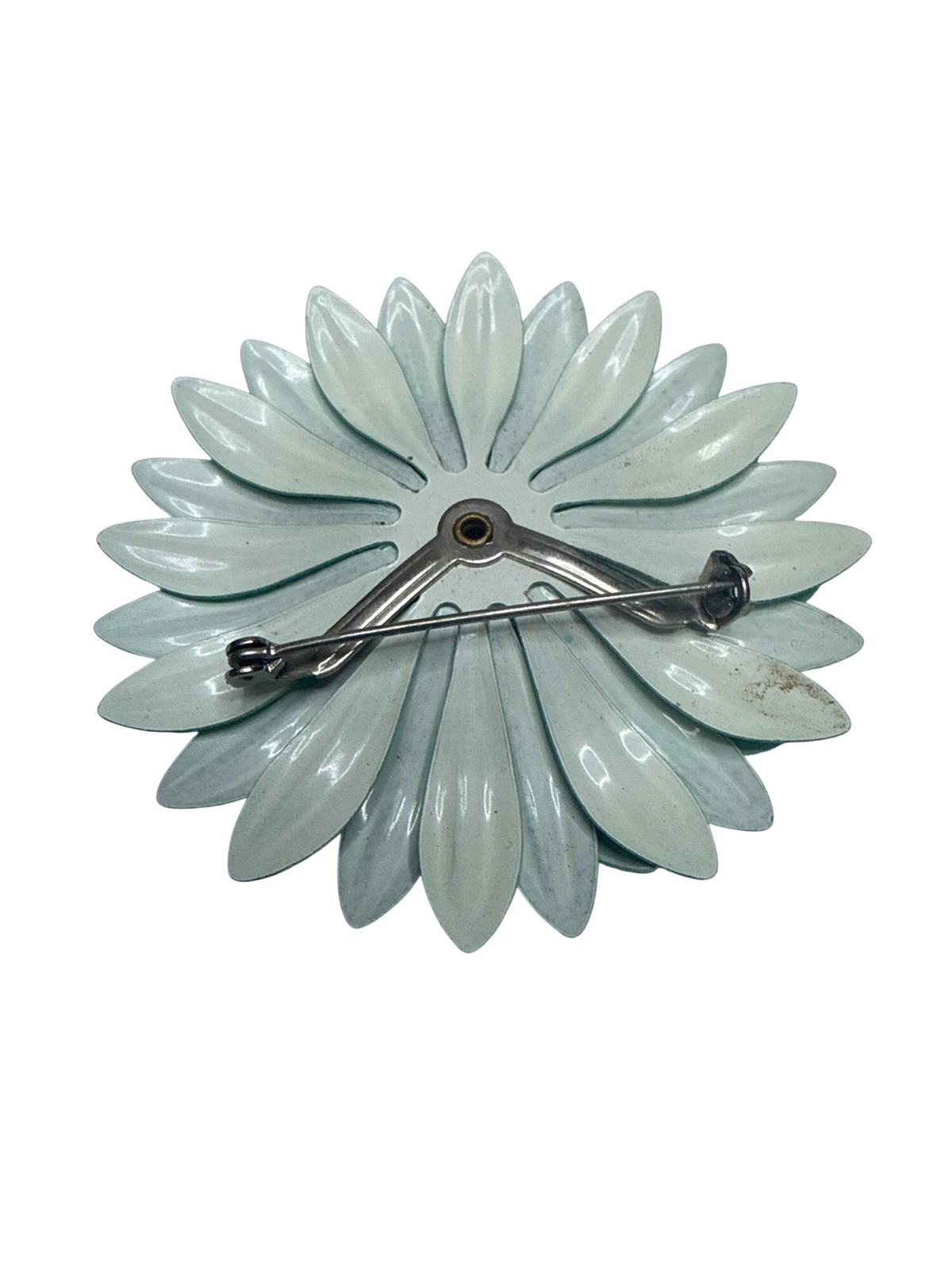 Vintage Green Enamel Flower Brooch Daisy Retro Mid Century Costume Jewelry Pin