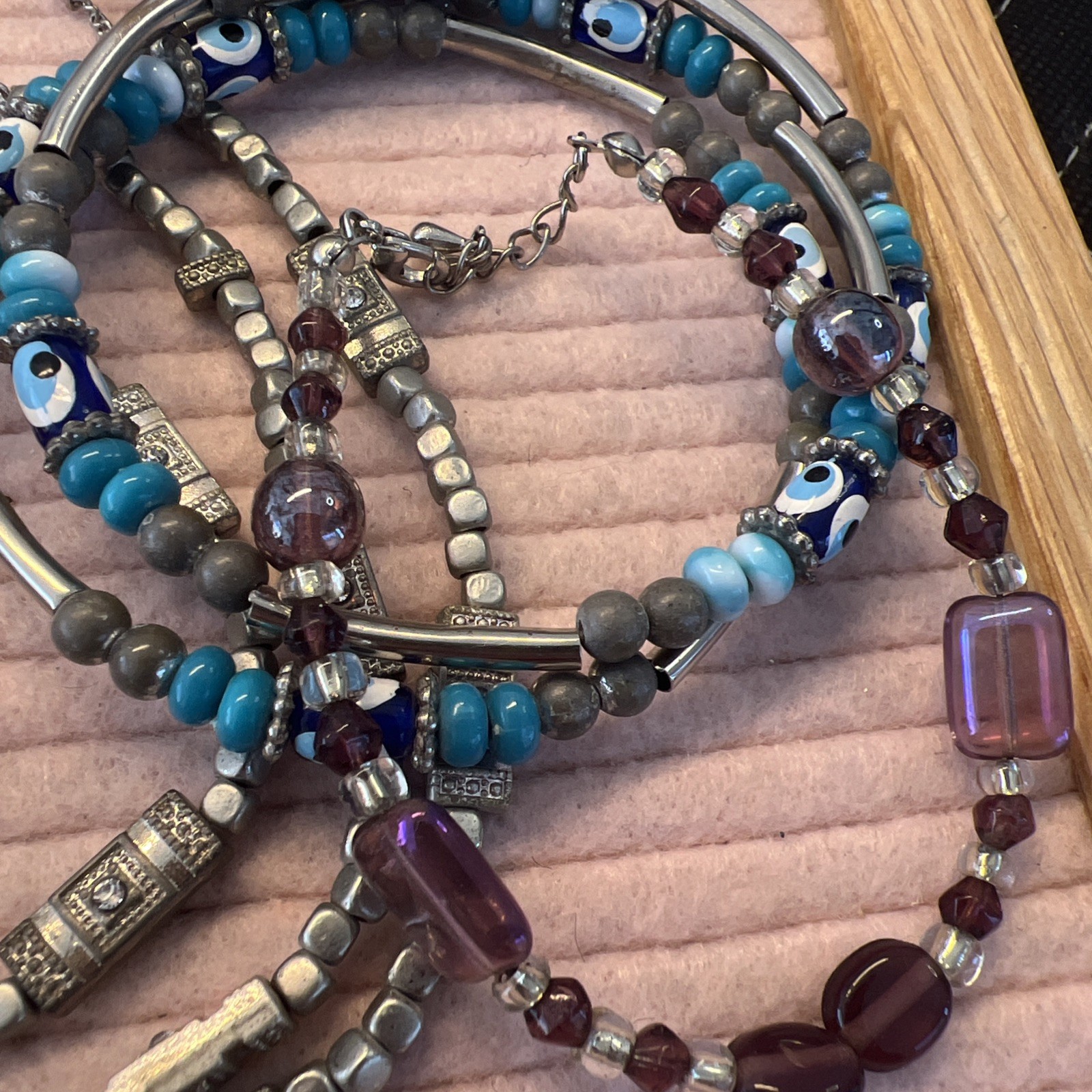 BOHO Vintage Jewelry Lot. Real Shell, Bone And Wood Bracelets, Glass Rings #V37