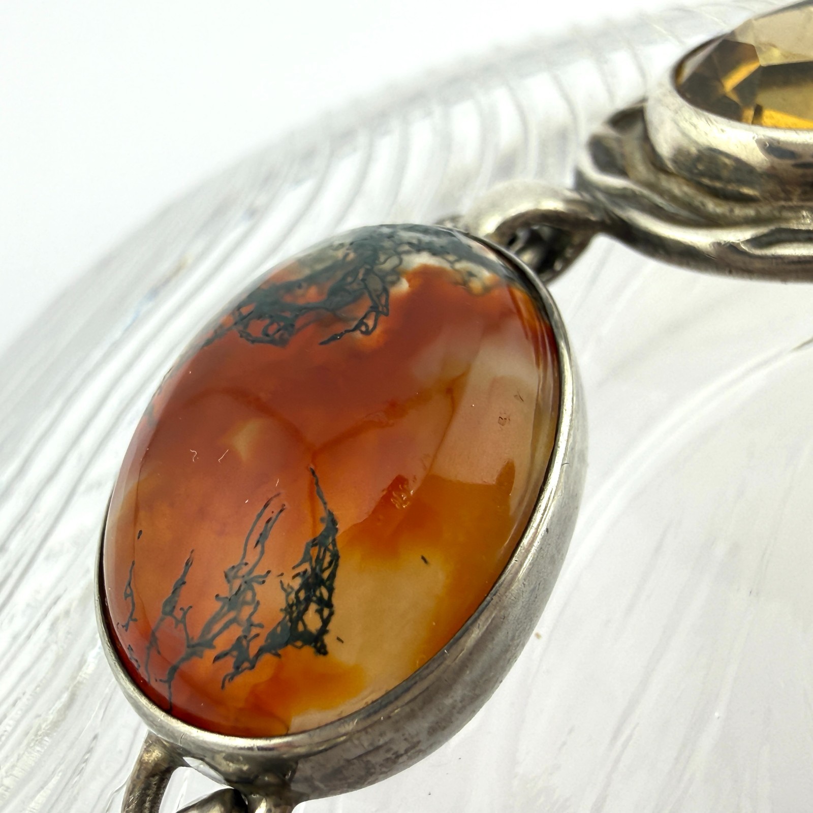 Stunning Vintage Scottish Sterling Silver Moss Agate &Faceted Cairngorm Bracelet