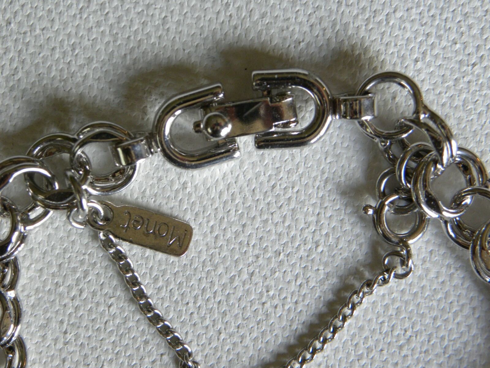 MONET Starter Charm Bracelet Double Link Silver Tone 7 1/8 Inch Safety Chain Vtg