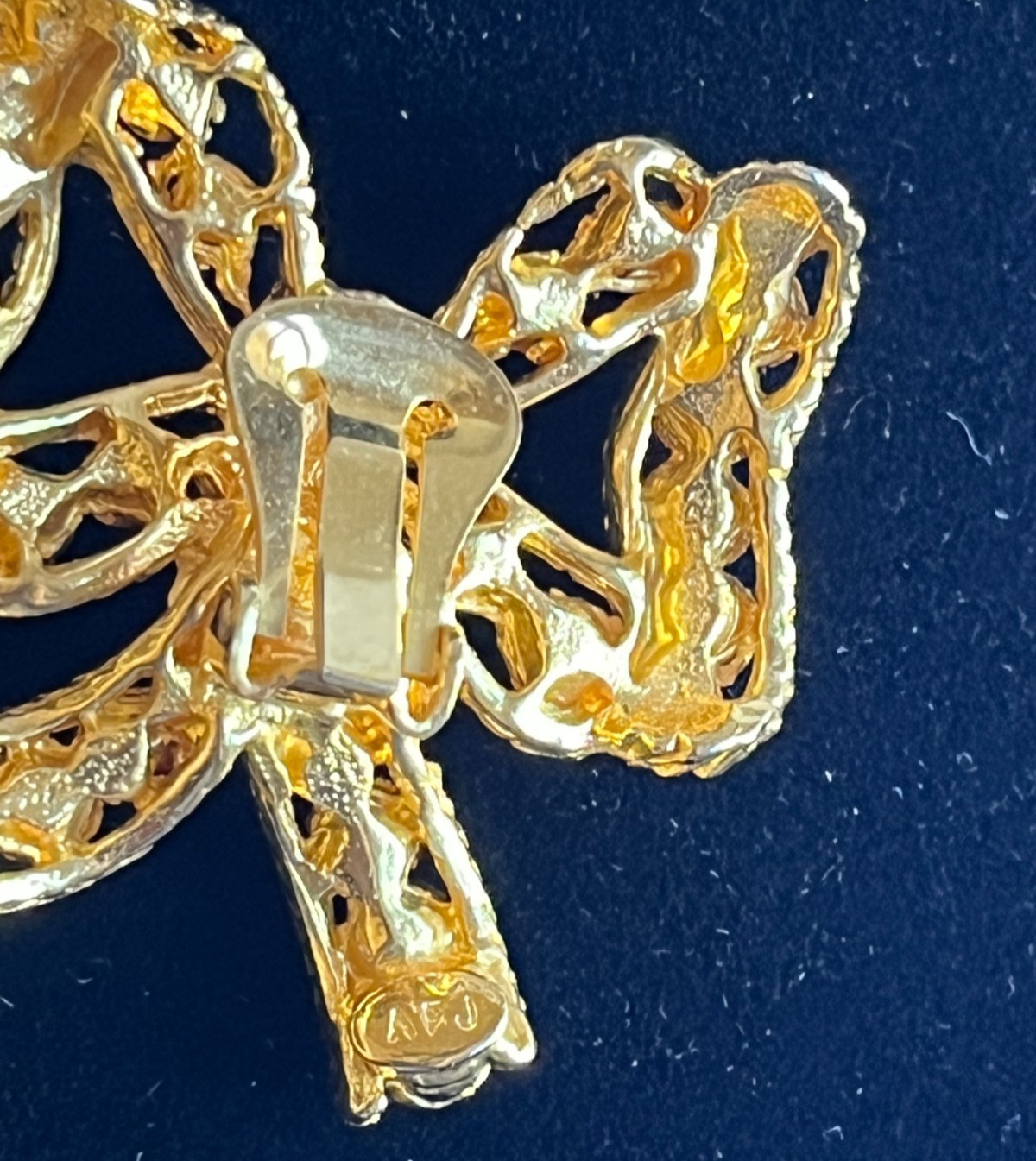 Vintage 1980s Rhinestone Bow Gold Tone Clip Earrings Bridal Statement Signed AFJ