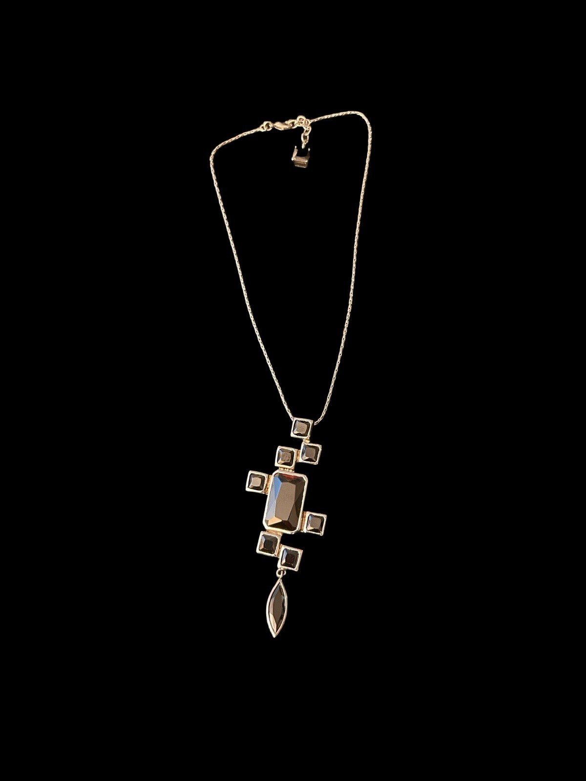 Vtg Onyx Geometric Bold Brutalist Pendant Statement Necklace Marked A.T. N.8