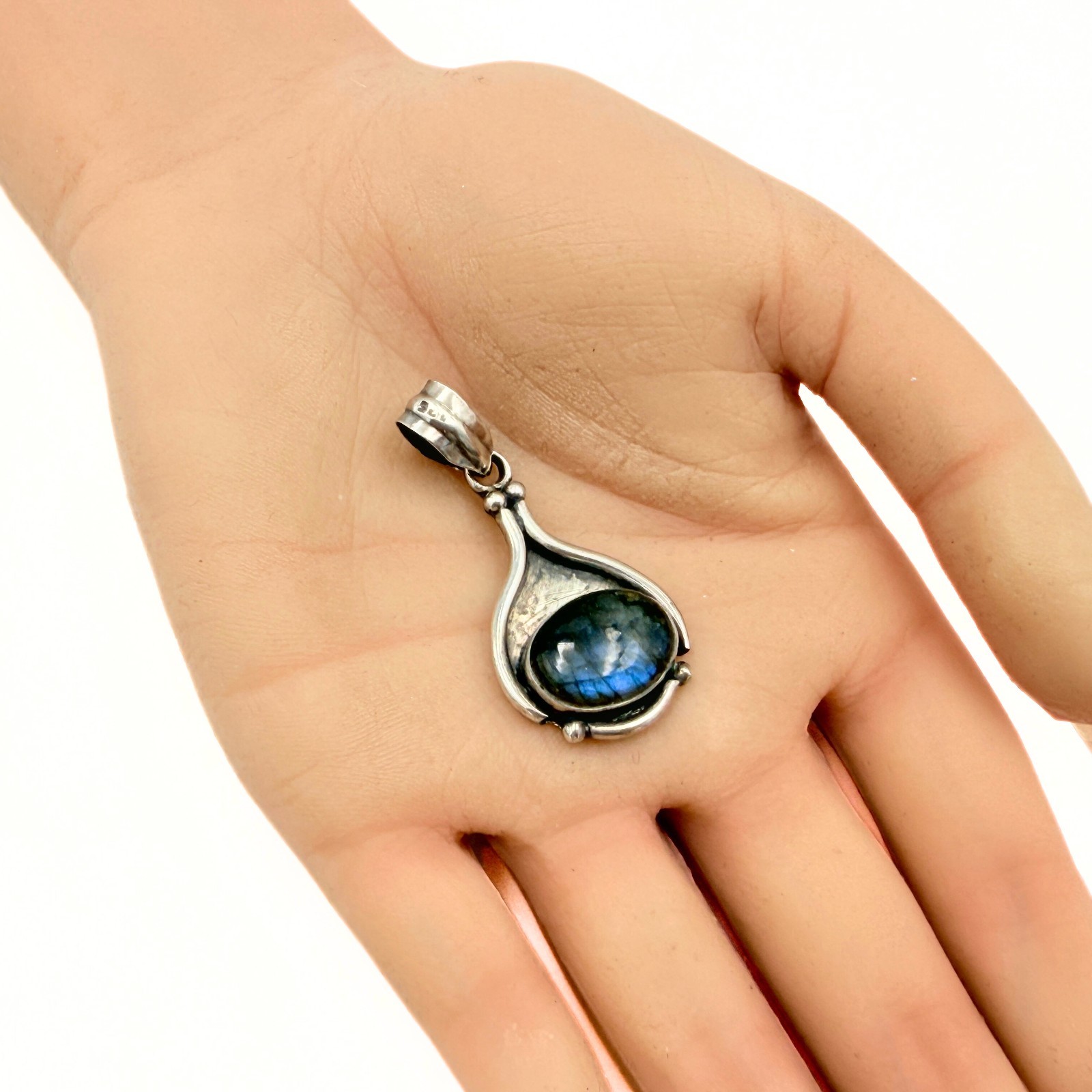 Amazing Marked Sterling Silver Shadow Box Labradorite Pendant