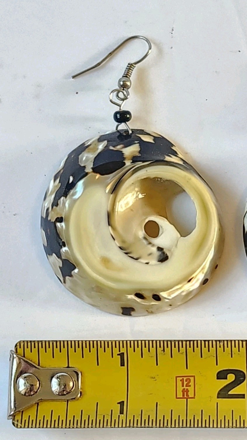 Vintage Abalone Paua Shell Earrings Round Drop Dangle