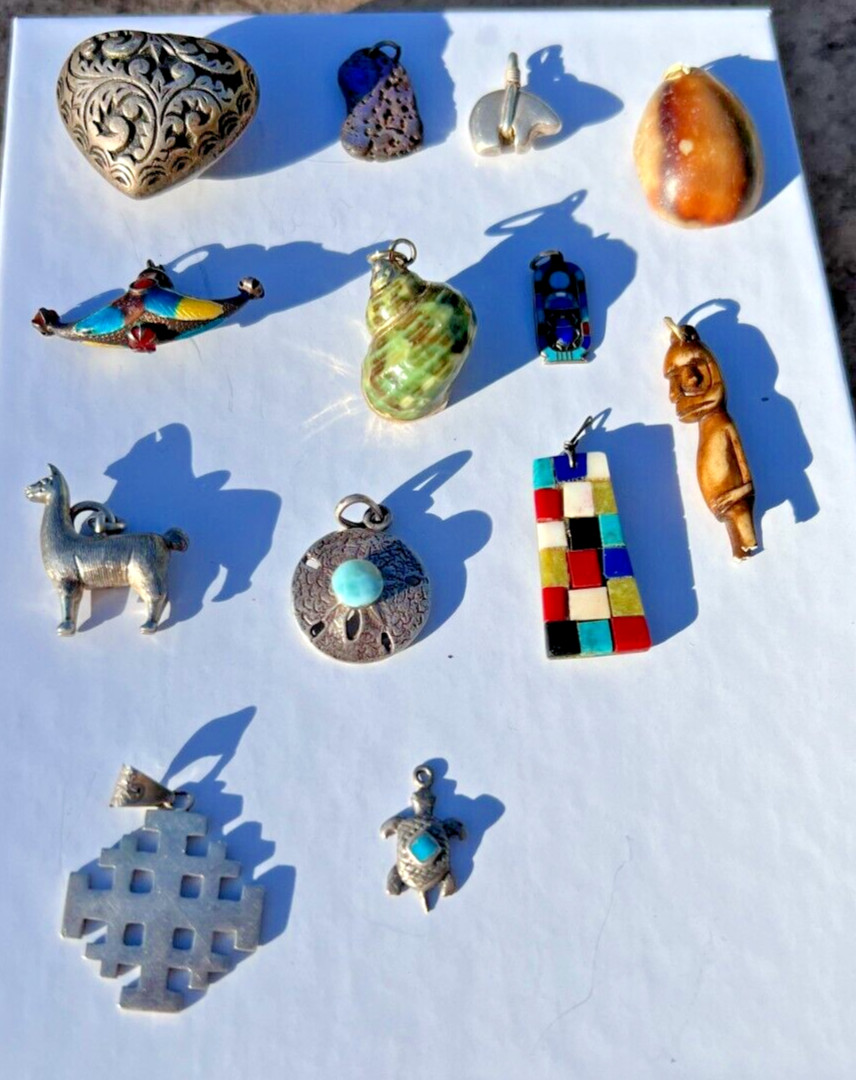 vintage jewelry pendants for necklaces, different shapes, materials, colors