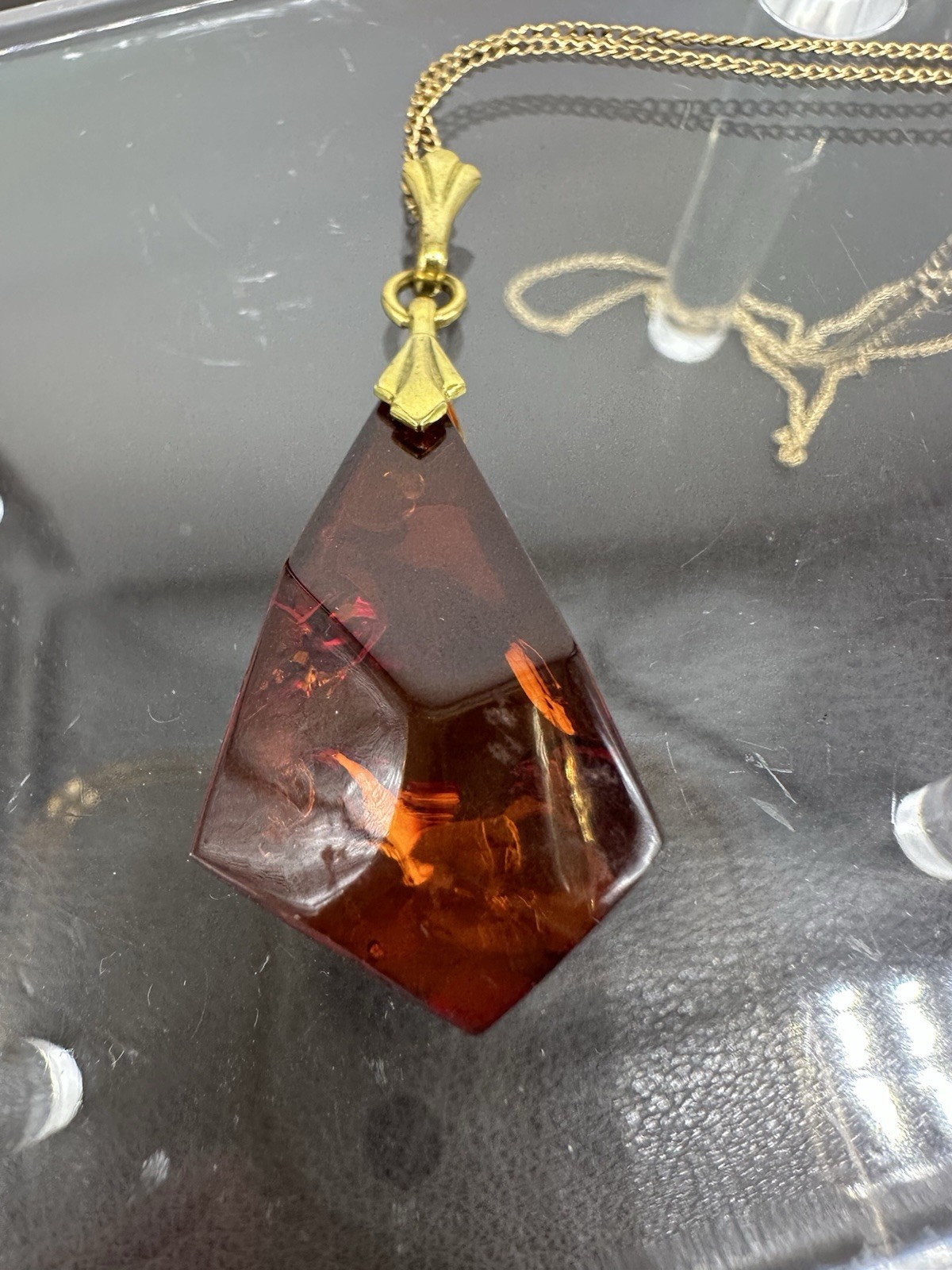 VINTAGE NATURAL HONEY AMBER PENDANT 1/20 14K Gold Filled GF CHAIN