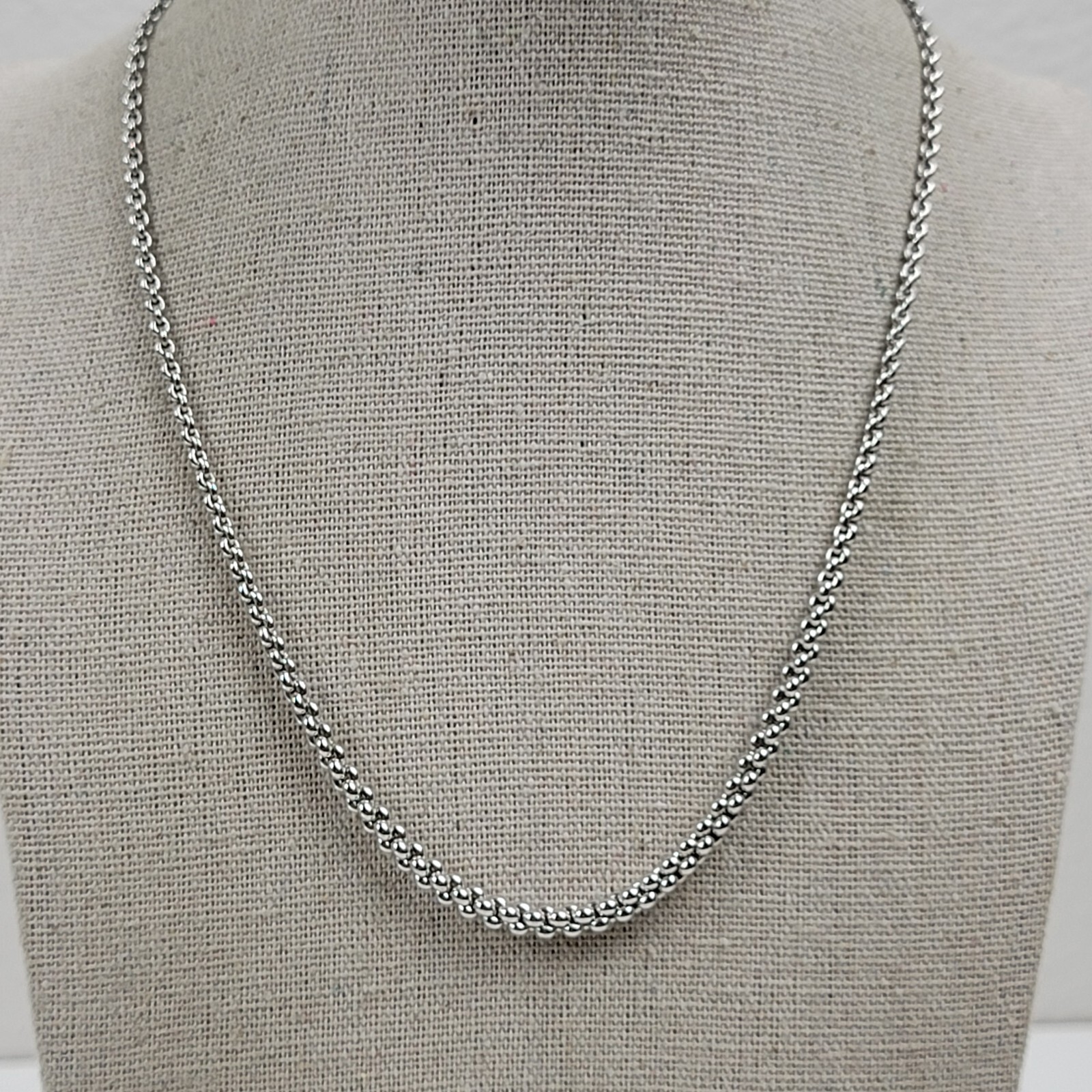 Vintage Signed MONET Silver-Tone Ball Bead Chain Necklace 16.5 In Lobster Clasp