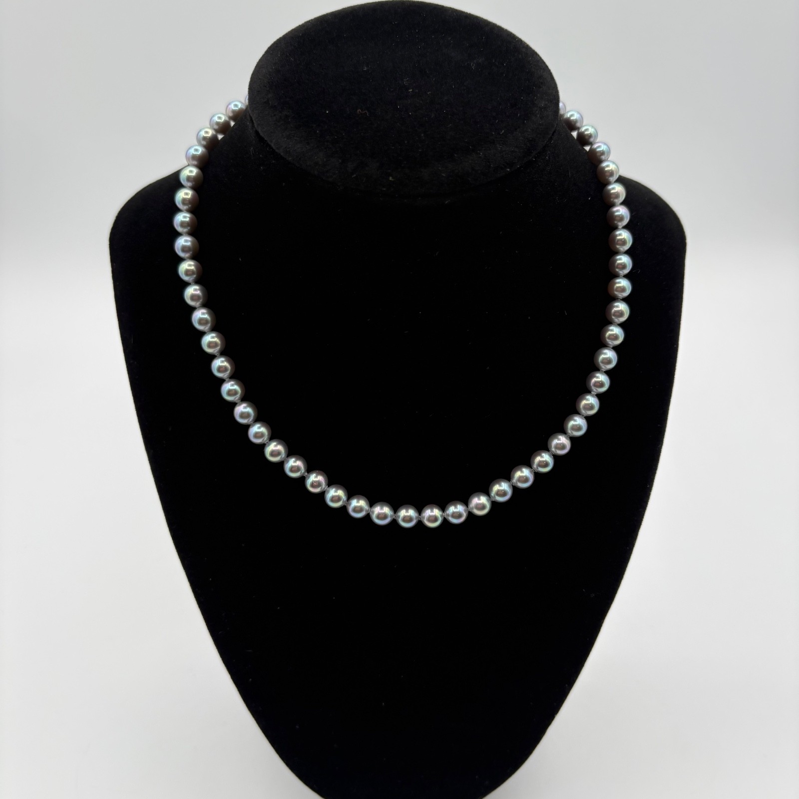Vtg Hand Tied Tahitian Peacock Faux Pearl 16″ Necklace 925 Clasp
