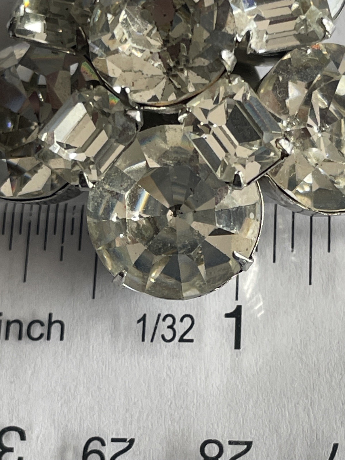Kramer of NY Domed 1950s Brooch Emerald Cut & Large 1.5” Round Rhinestones E9