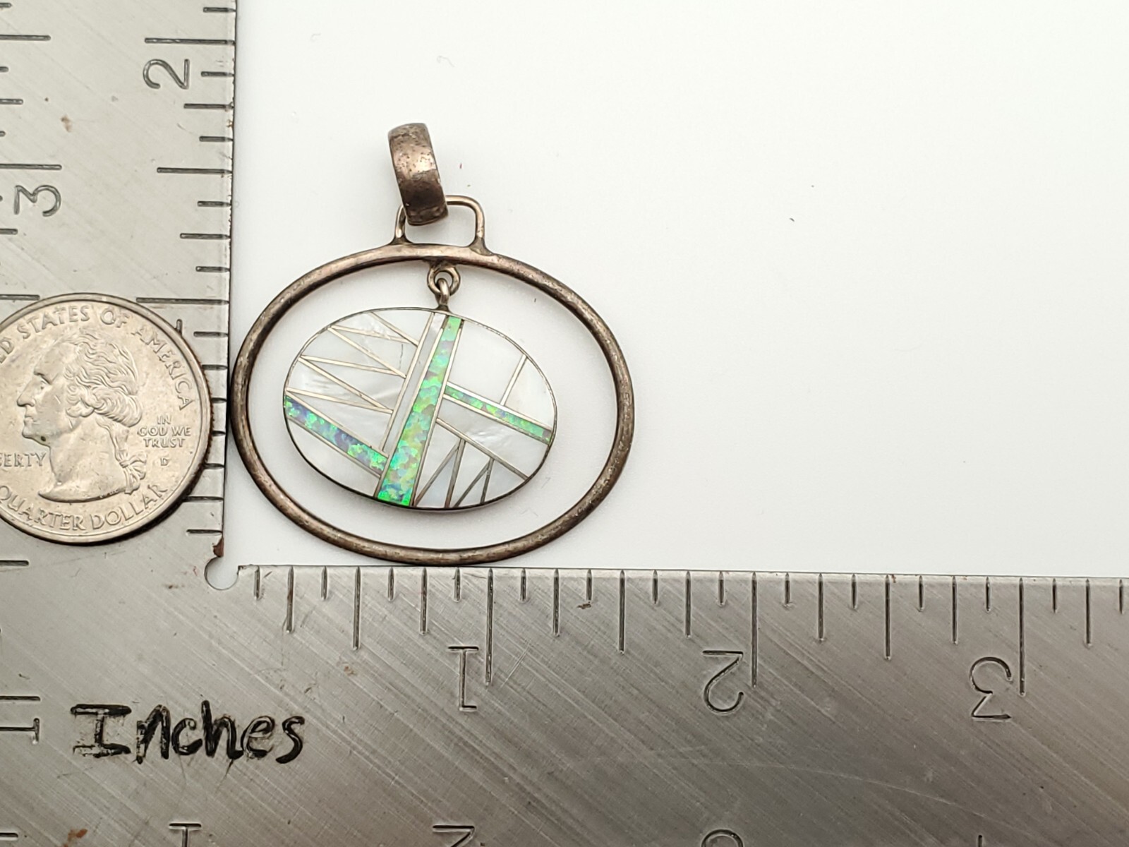 Vintage Navajo Mother of pearl Opal Inlay Native American Pendant for Necklace