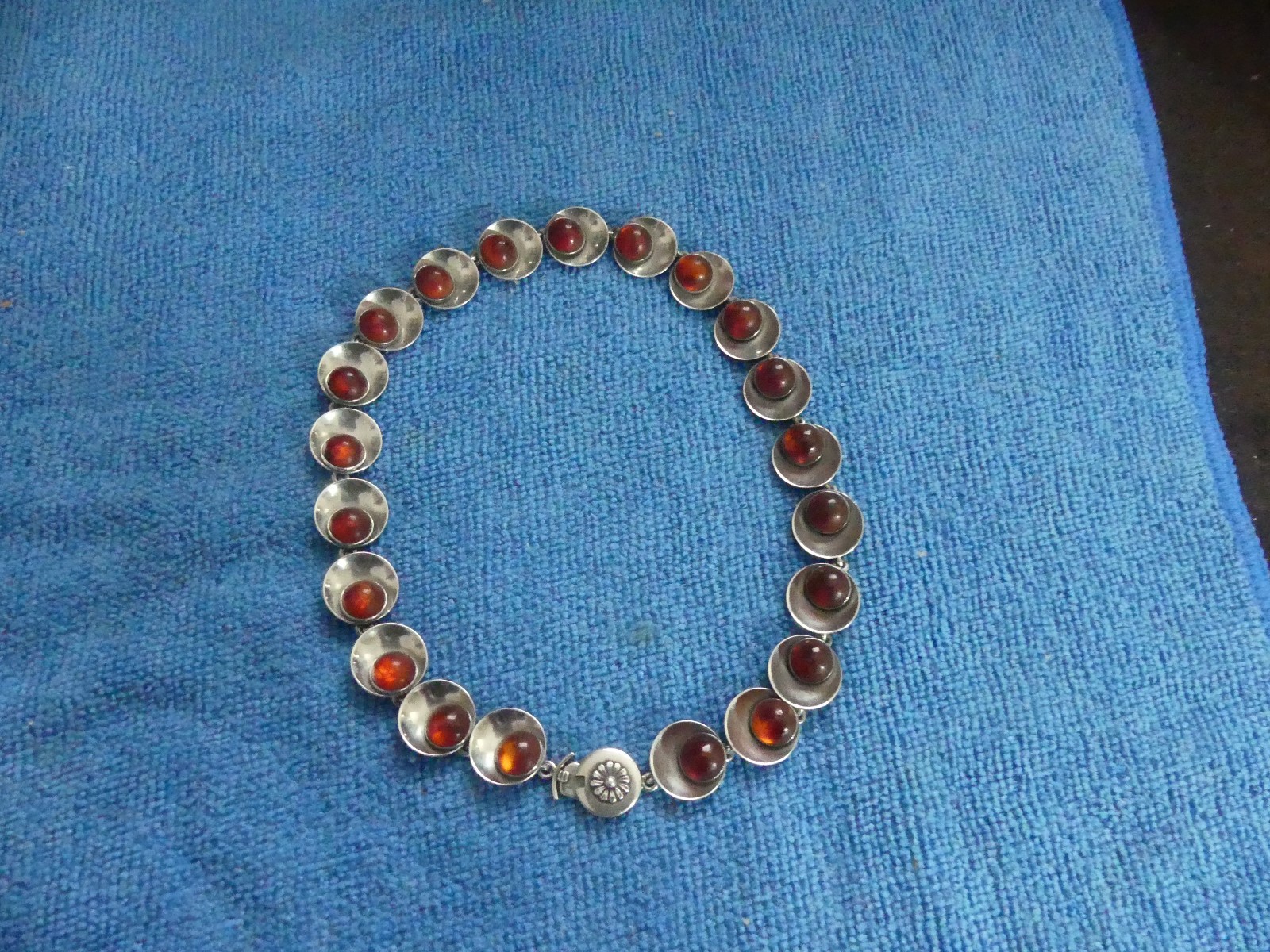 NE Neil Erik FROM Denmark Cognac Amber Cabochon Round 925 Sterling Choker