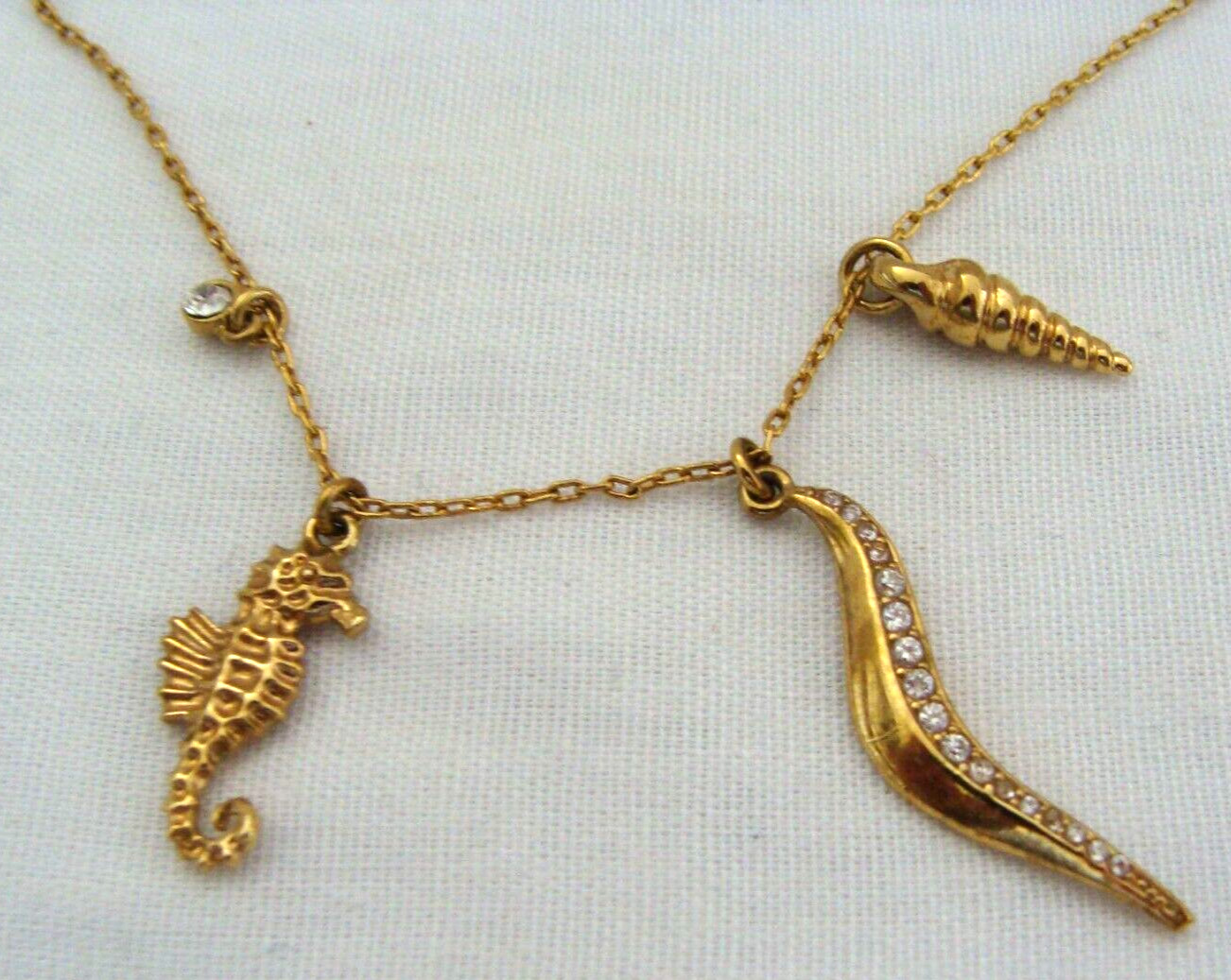 Stella & Dot Gold-Tone Necklace With Ocean Themed Charms Including Seahorse
