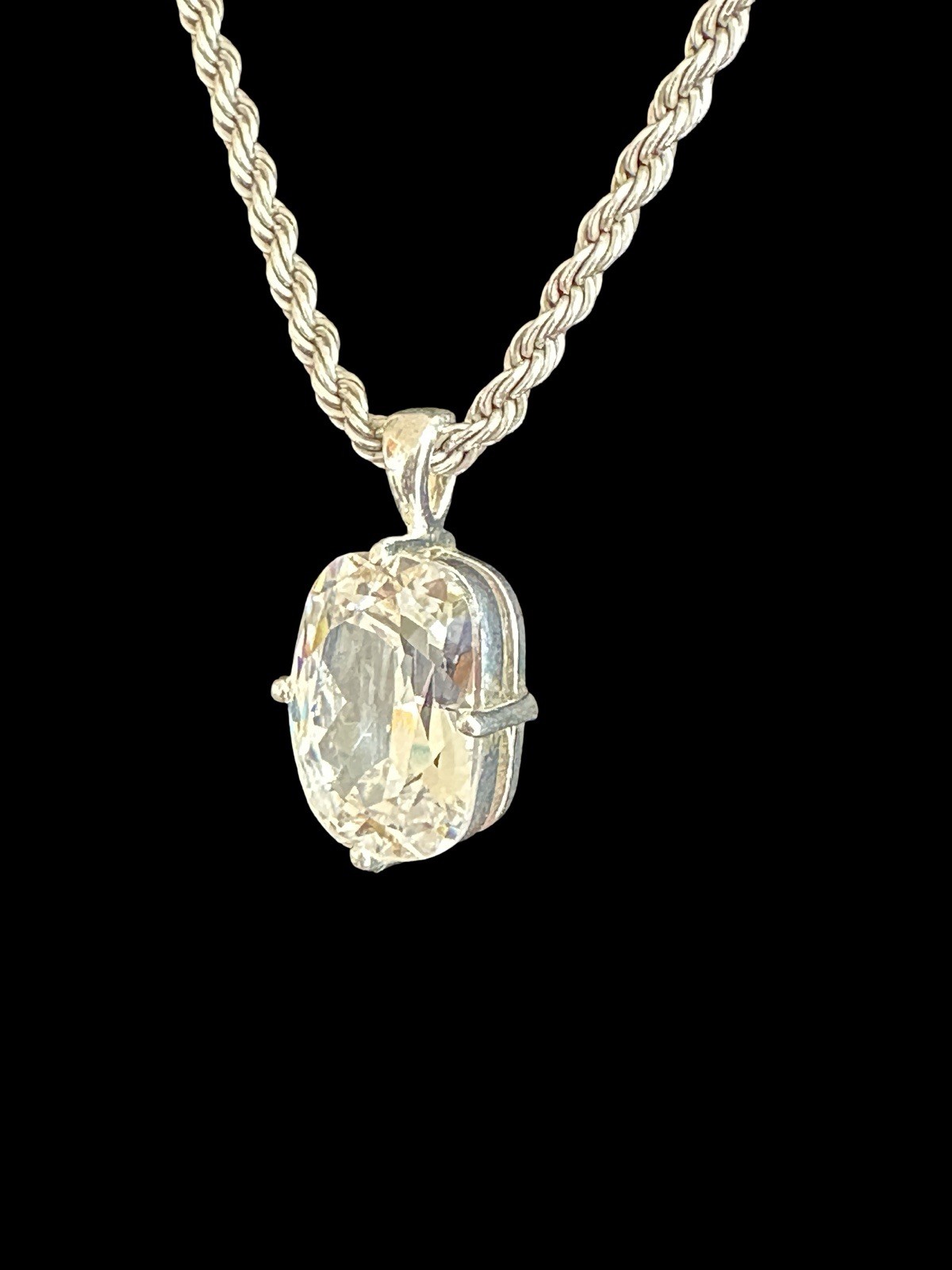 Incredible Vintage Cushion Cut Moissanite Sterling Silver 925 Pendant Necklace