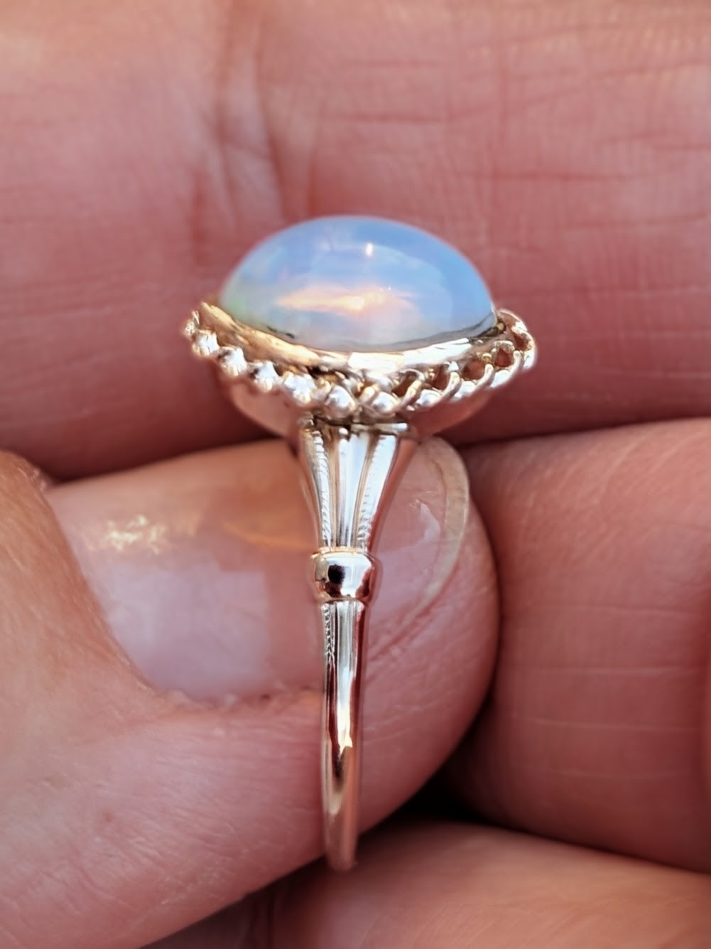 Vintage BDA 10 K Yellow /Rose Gold Marquise-Cut Opal size 6.5