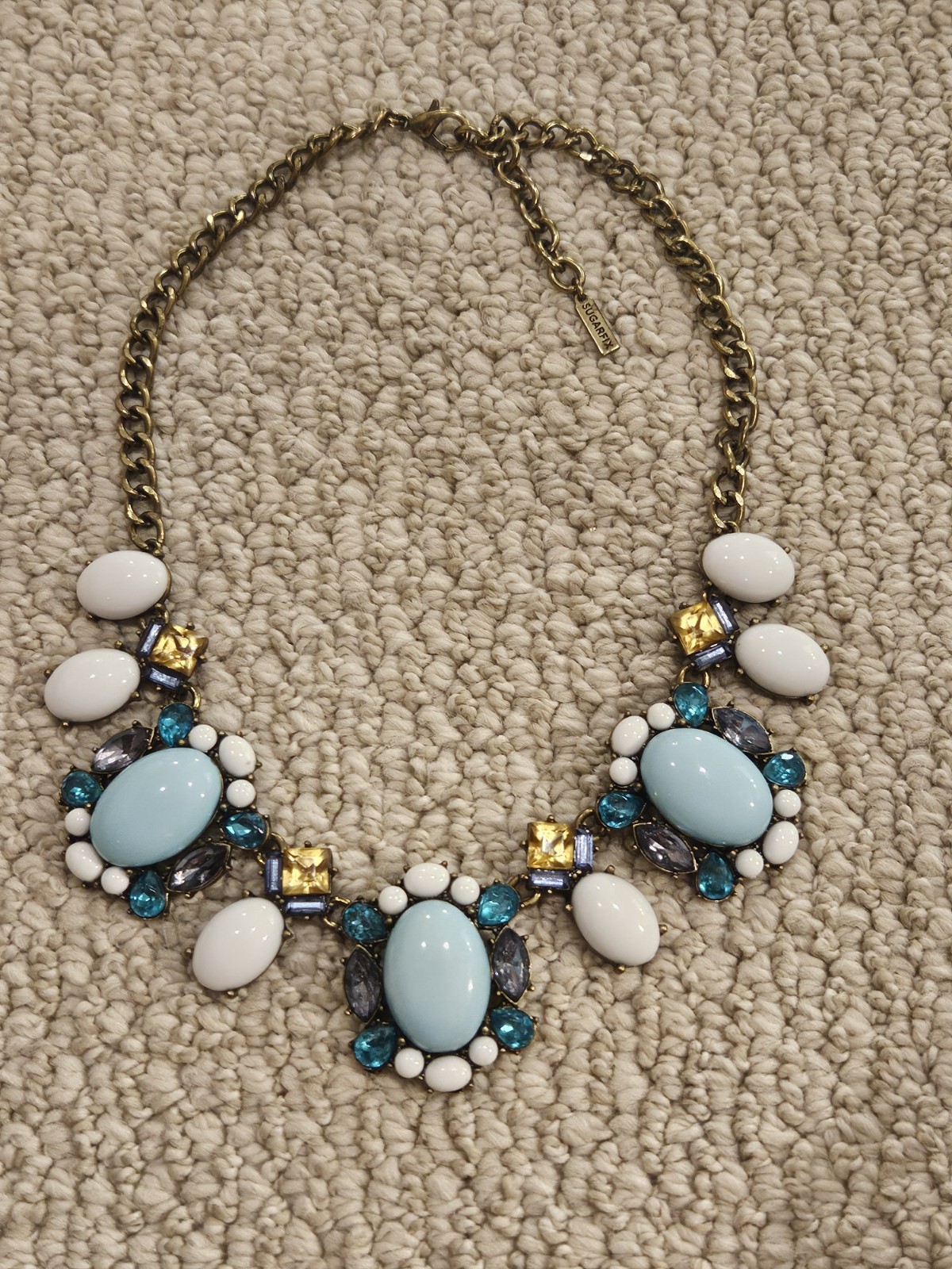 SUGARFIX Brass Blue White Bead Scoop Necklace