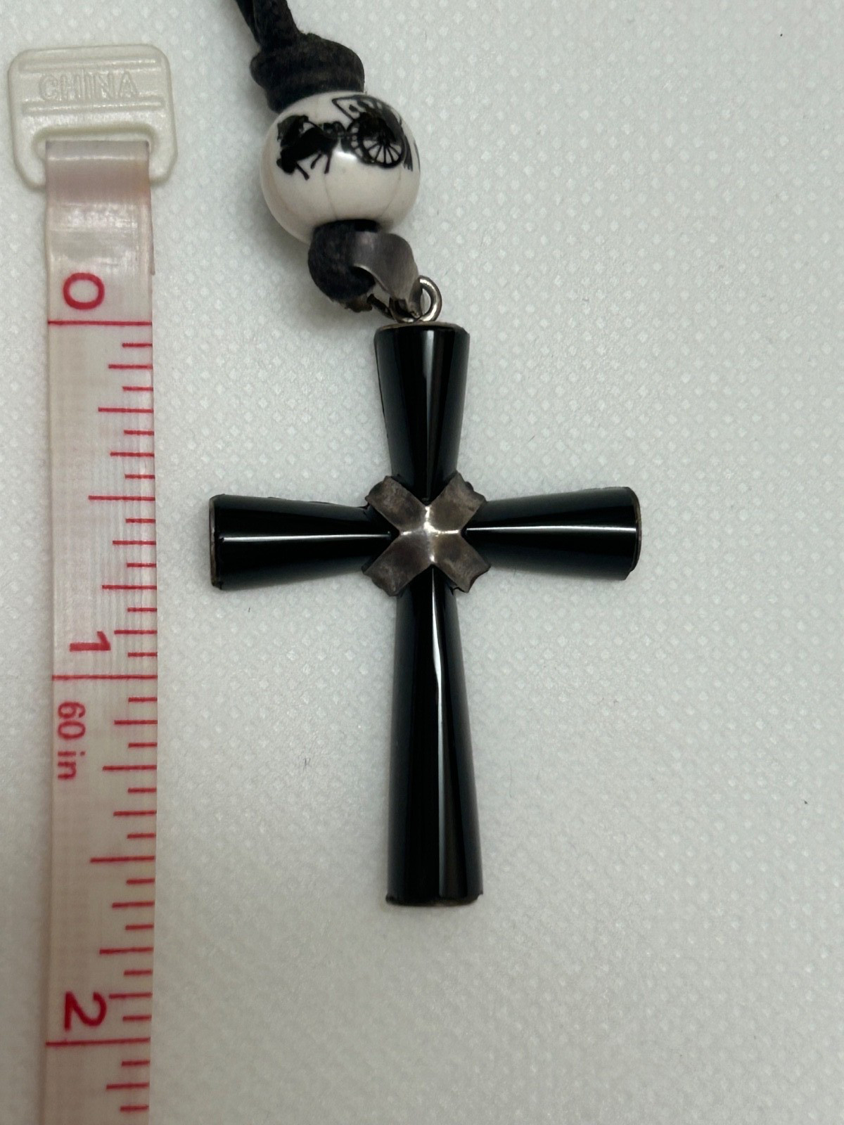 Vintage Sterling Silver Onyx Cross Pendant