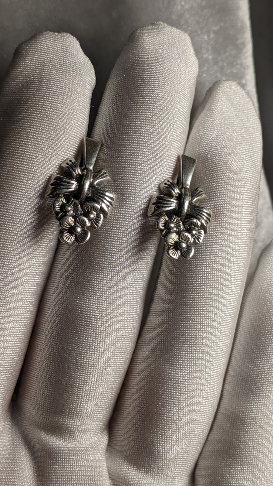 Vintage Soviet Earrings, 925 Sterling Silver, Floral Bouquet Design