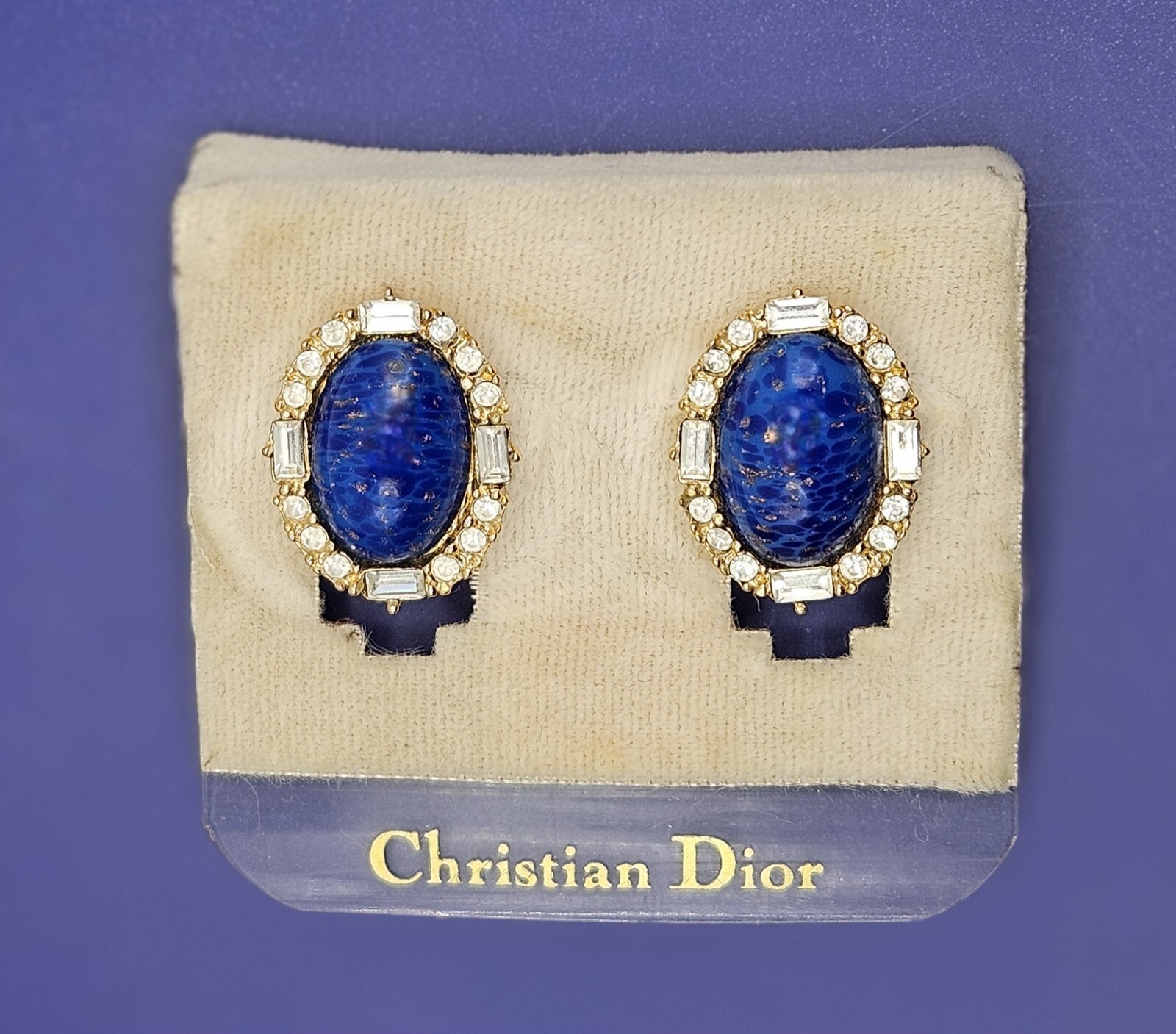 CHRISTIAN DIOR RARE VINTAGE 1980s Necklace Earrings Gold Lapis Blue White EUC!!!