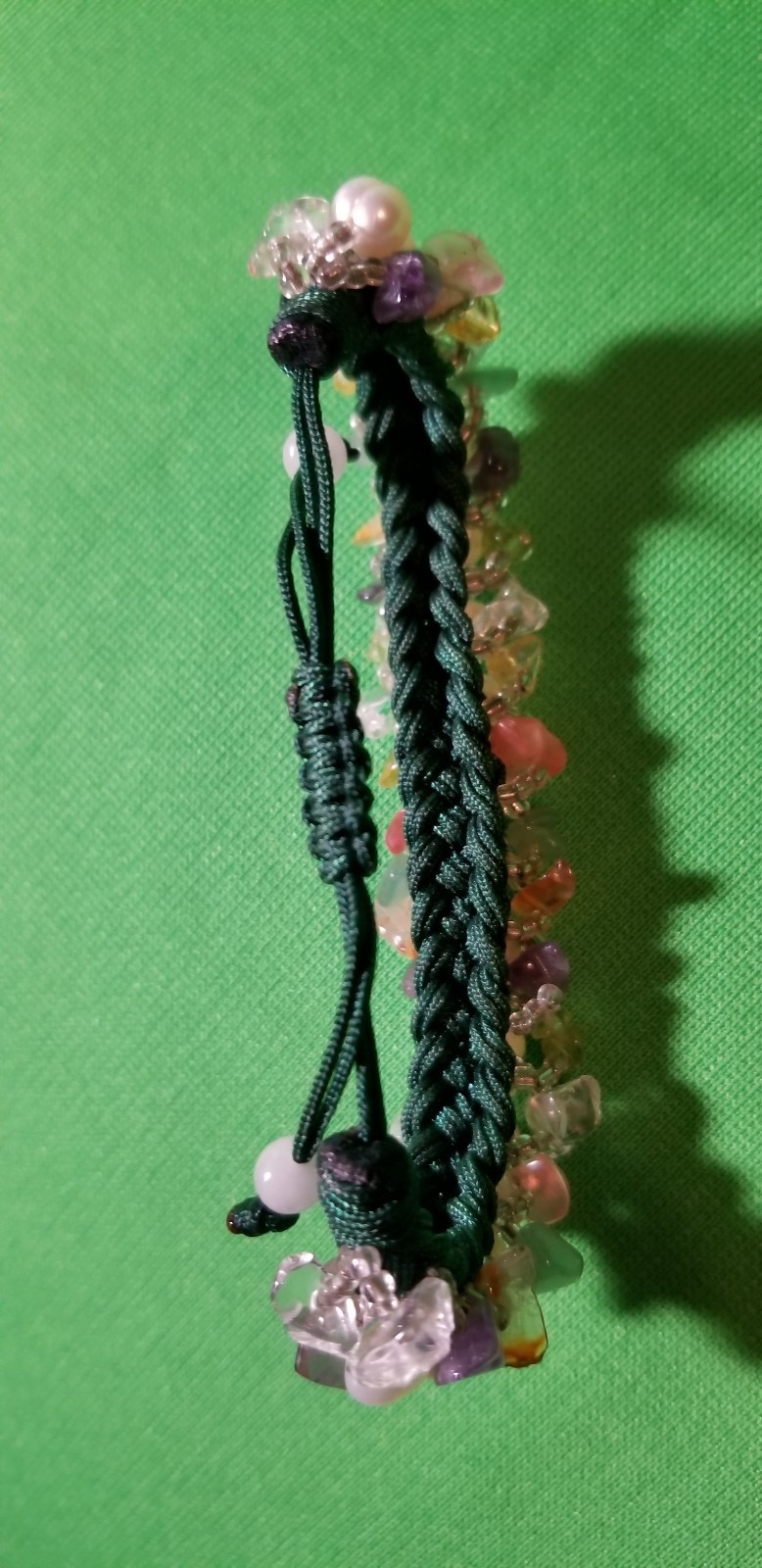 Unique rock shaped beads sewn slider adj bracelet