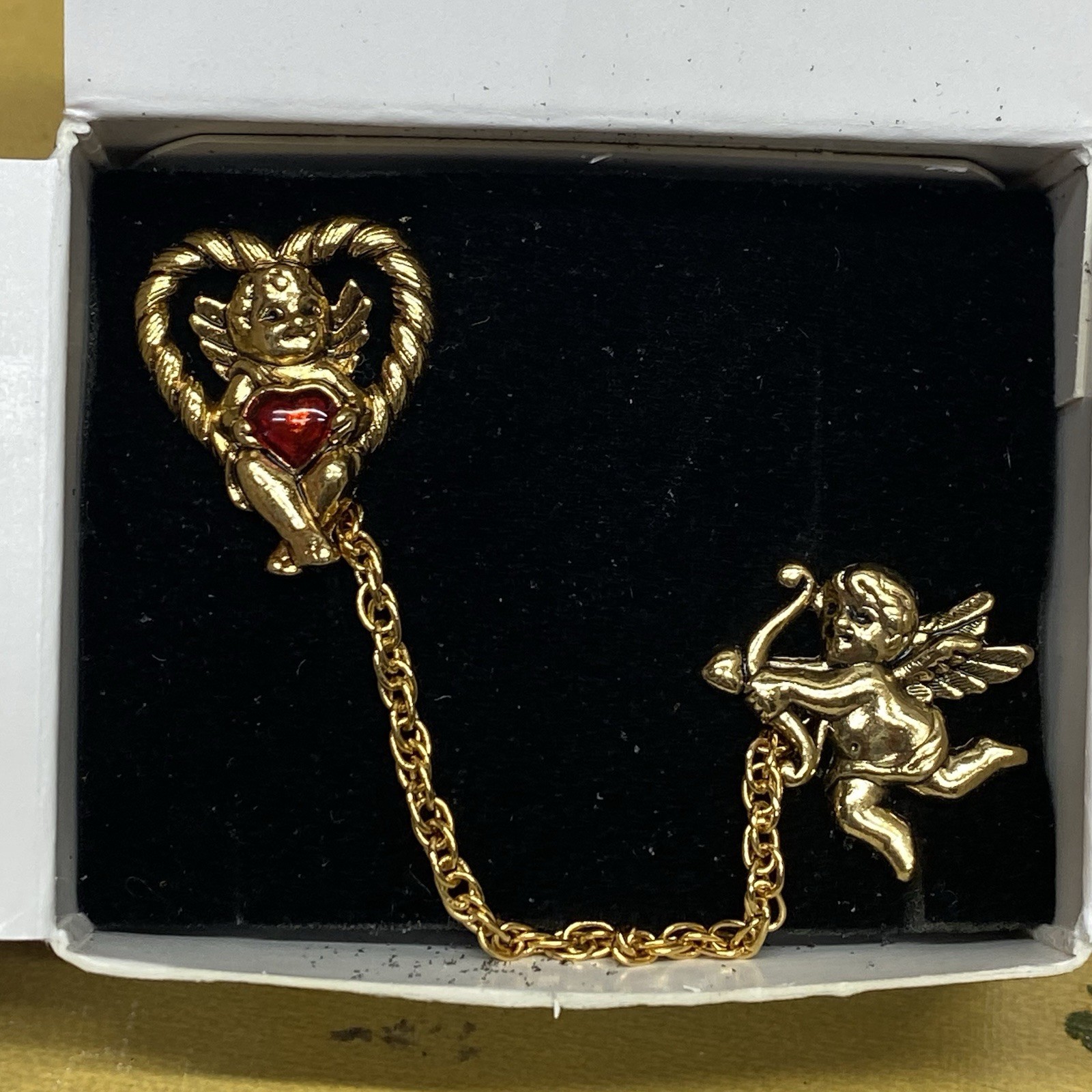 Vintage Avon Cupids Cherubs Sweater Brooch Pins Valentine’s Day Goldtone