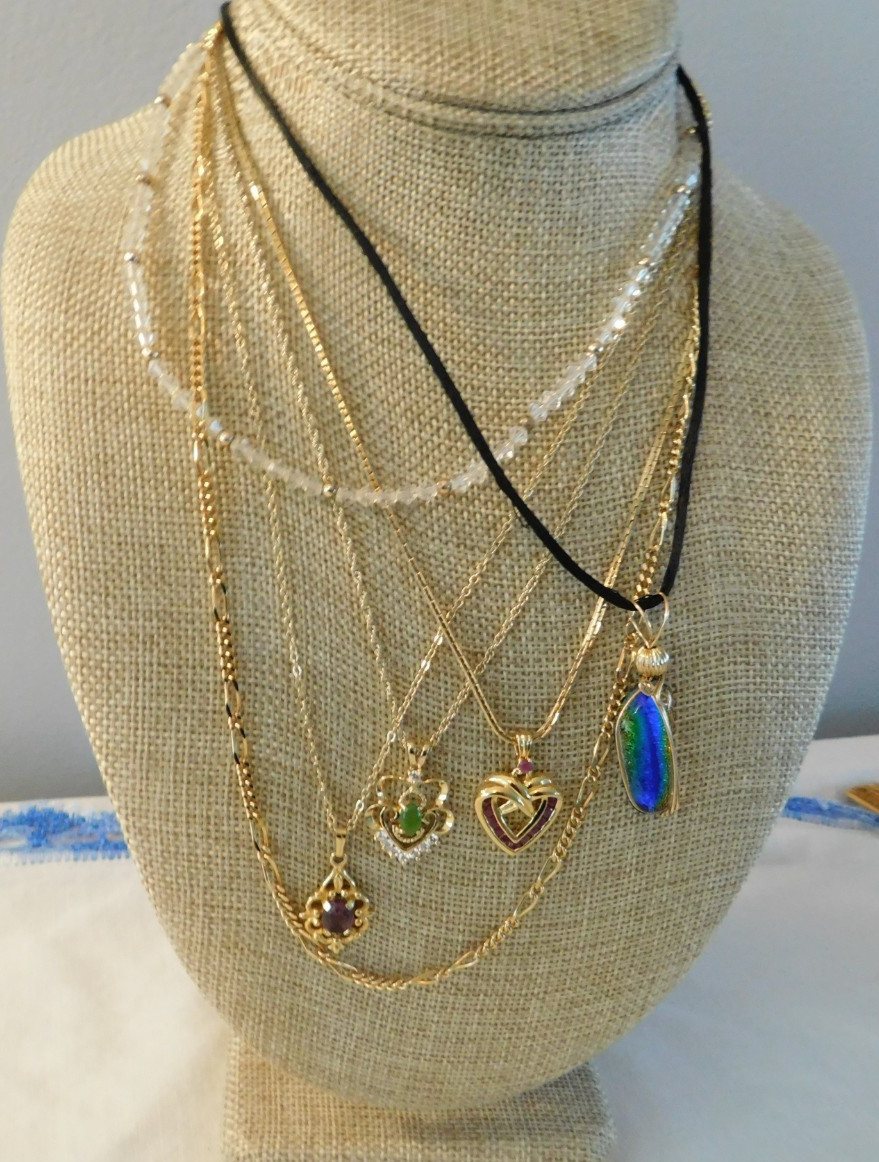 Pendant Necklaces LOT of Six Murano Art Glass Danbury Mint Jade Crystal Amethyst