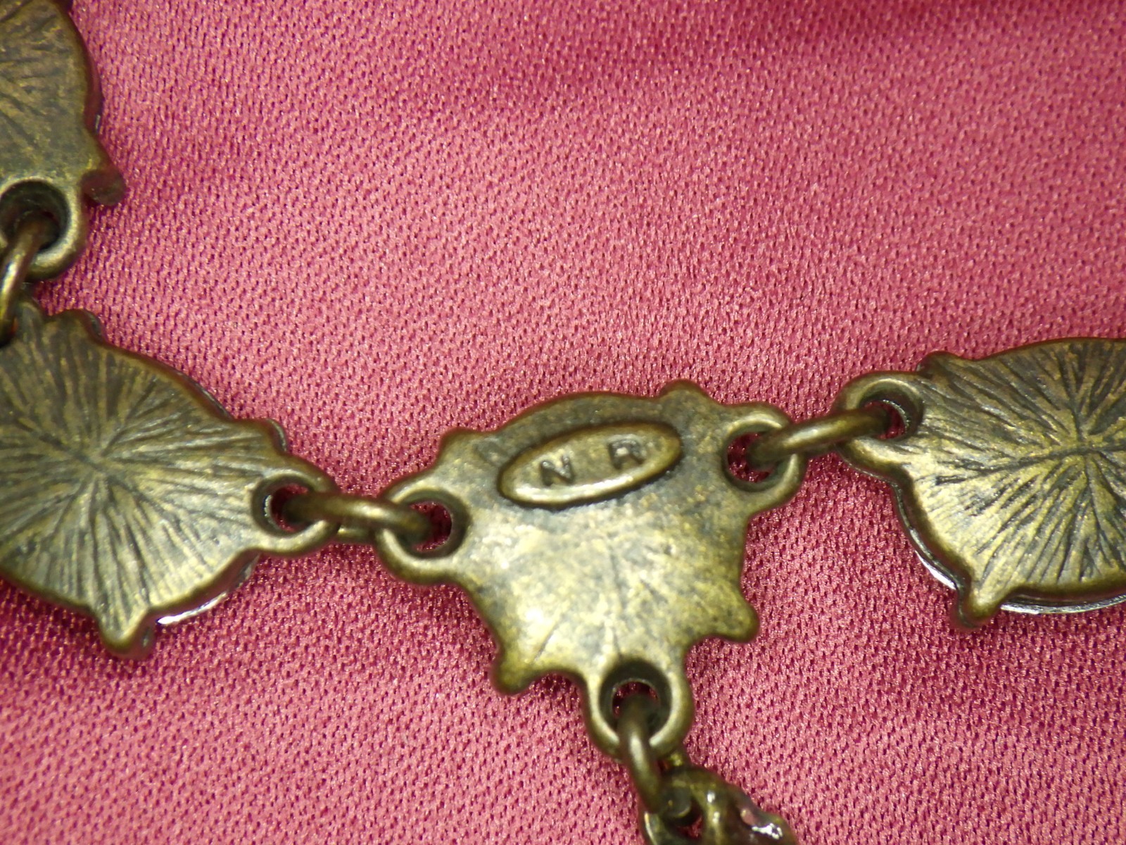 Vintage Style N R Multi-Color Jewel Teardrop Necklace 19″ Antique Bronze Tone
