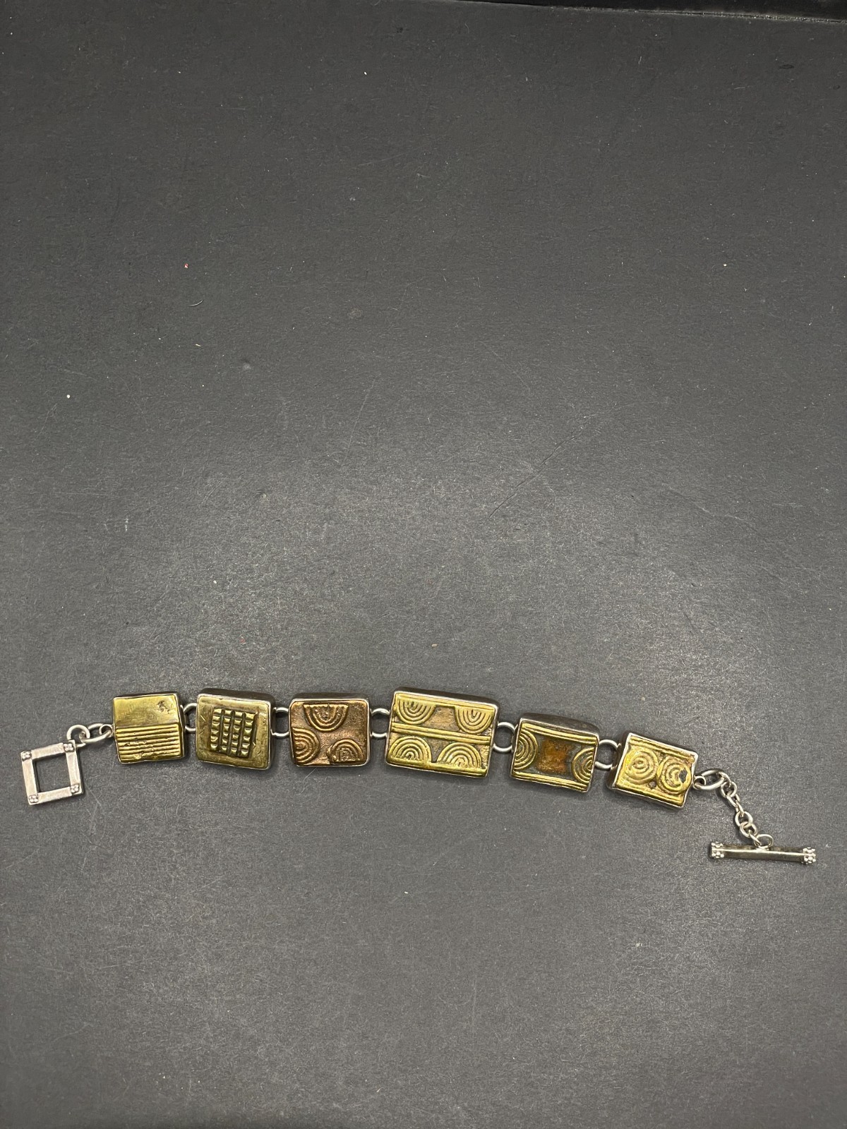 Vintage Amy Kahn Russell AKR Sterling Silver Brass Toggle Bracelet
