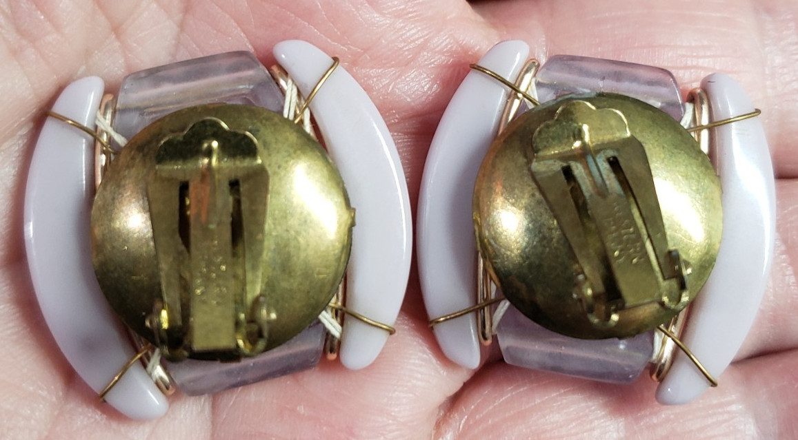 West Western Germany Lavendar Rhinestone Floral Clip On Earrings Jewelry Gift