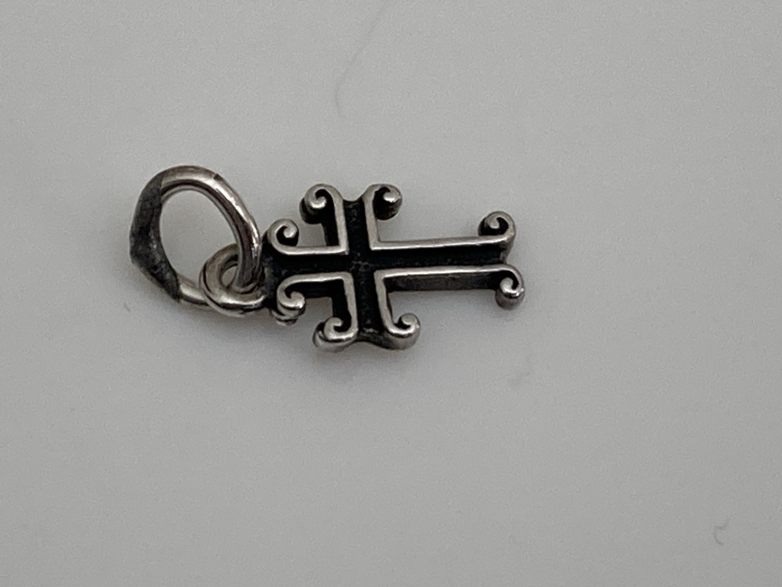 Vintage 14k and sterling silver miniature scrolled cross charm pendant