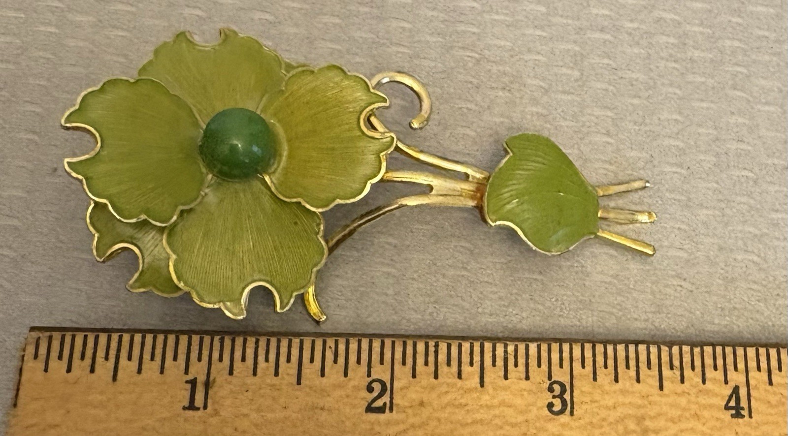 60s vintage Lime Green Enamel Flower Power Brooch Pin Mod Pop Layered W Germany