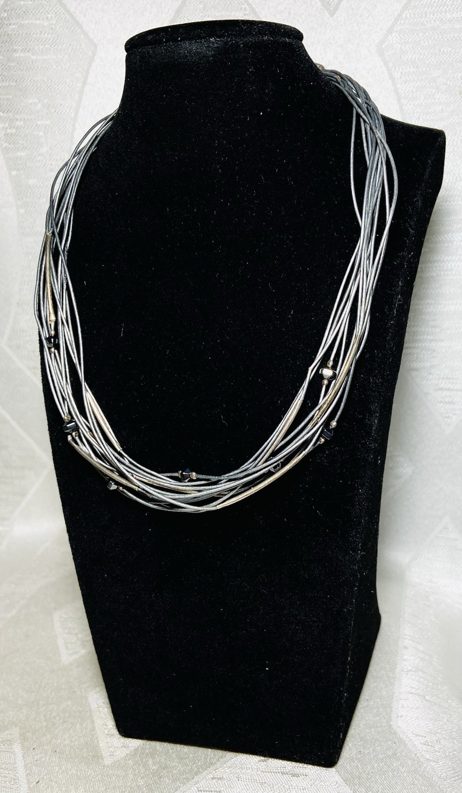 Silpada 925 Sterling Silver Multi Strand Leather Cord Necklace Black Bead 18″