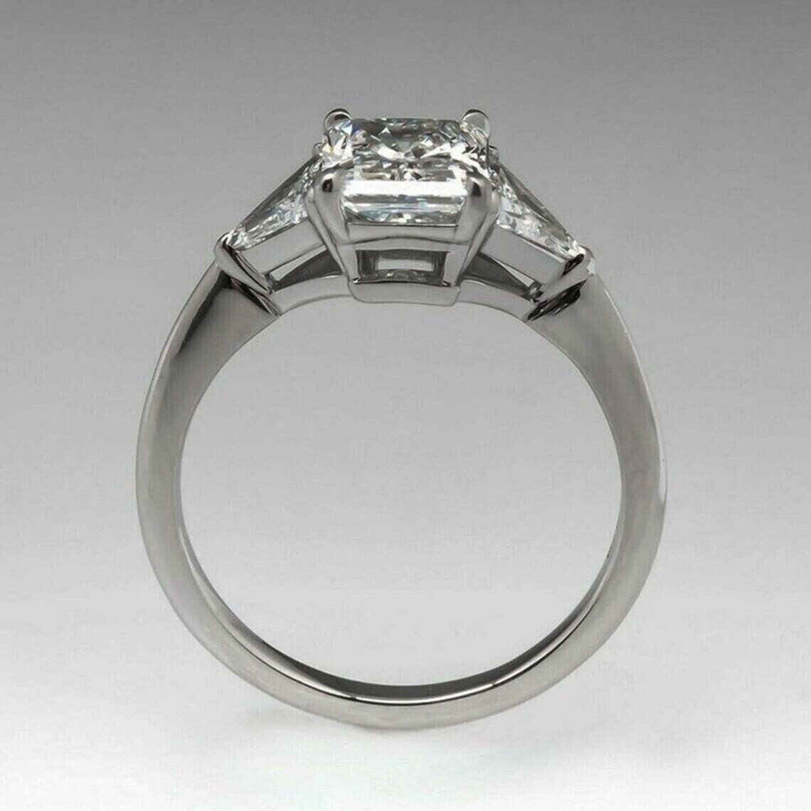 New Remarkable Radiant Cut Propose Ring in Silver Three-stone Engagement Ring