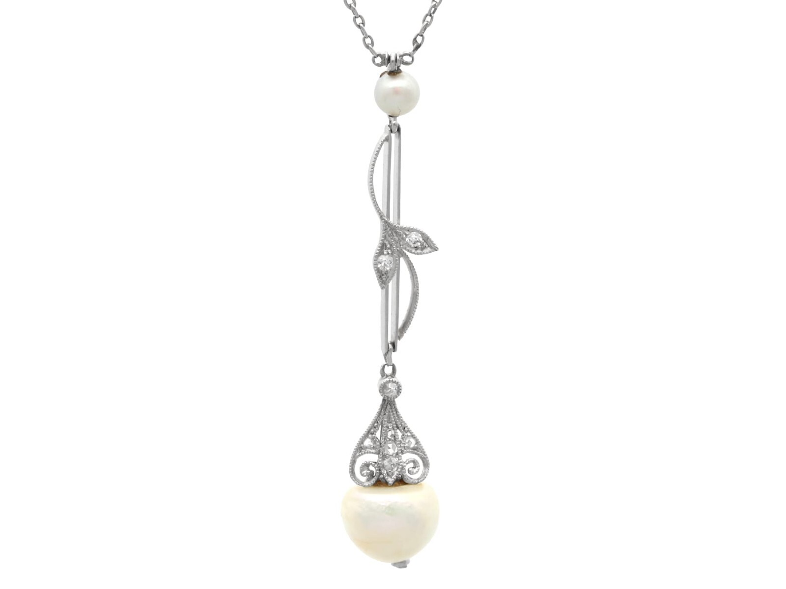 Antique Natural Pearl and Diamond, Platinum Pendant Circa 1910