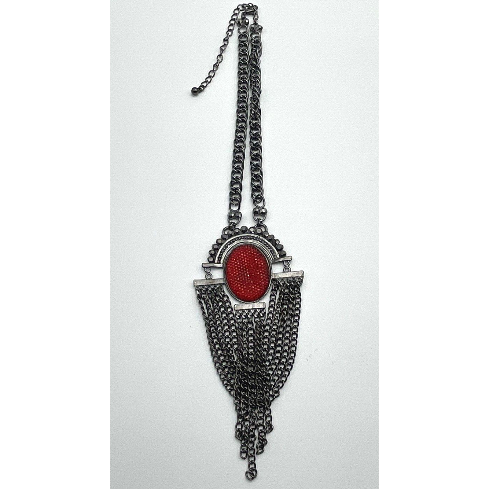 Unique Black Chain & Red Rhinestones Chain Themed Necklace