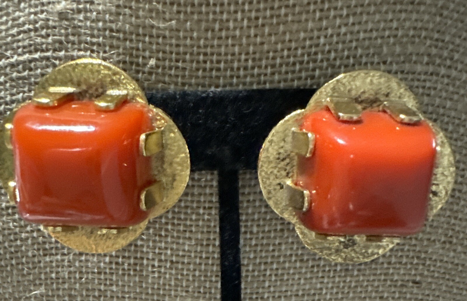 Orena Paris Red Coral Earrings Vintage 1970s Costume Jewelry