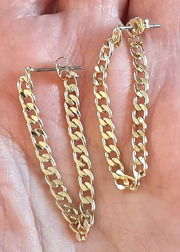 Vintage 1980’s Gold Tone 1.25″ Rope Chain Dangle/Drop Earrings Classic Beauty