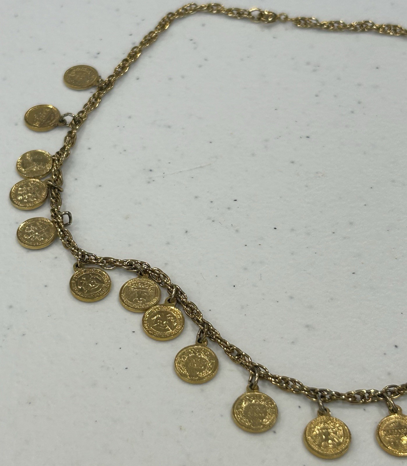 Vintage 17” Gold Tone 20 US Coin Charm Necklace