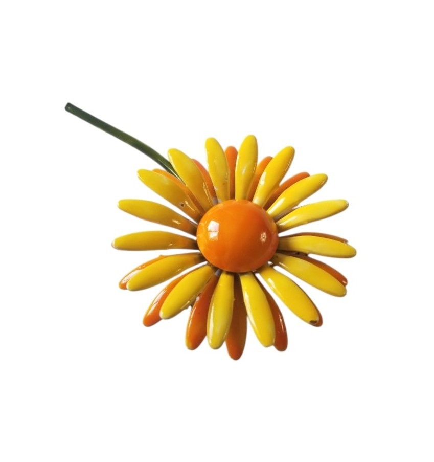 Vintage 1960’s Yellow And Orange Enamel Flower Power Brooch Daisy Mod Layered