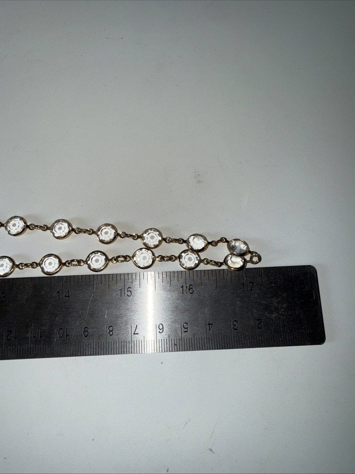 Austrian Crystal Bezel Necklace Gold Tone Clear 17”