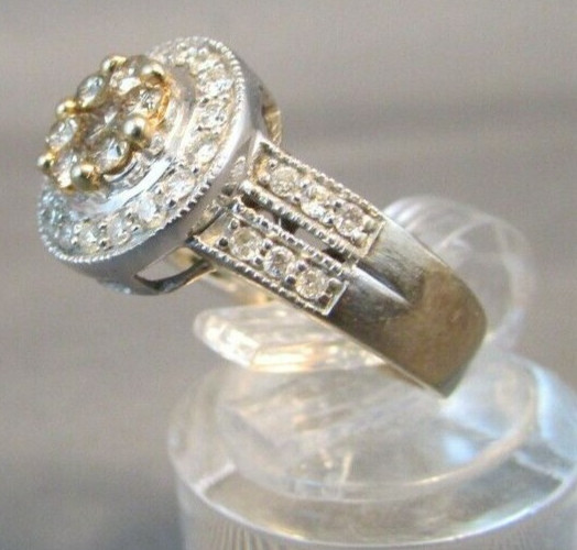 CHAMPAGNE & WHITE DIAMONDS 14k WHITE GOLD RING Size 3.5 IJDN Interjewel USA
