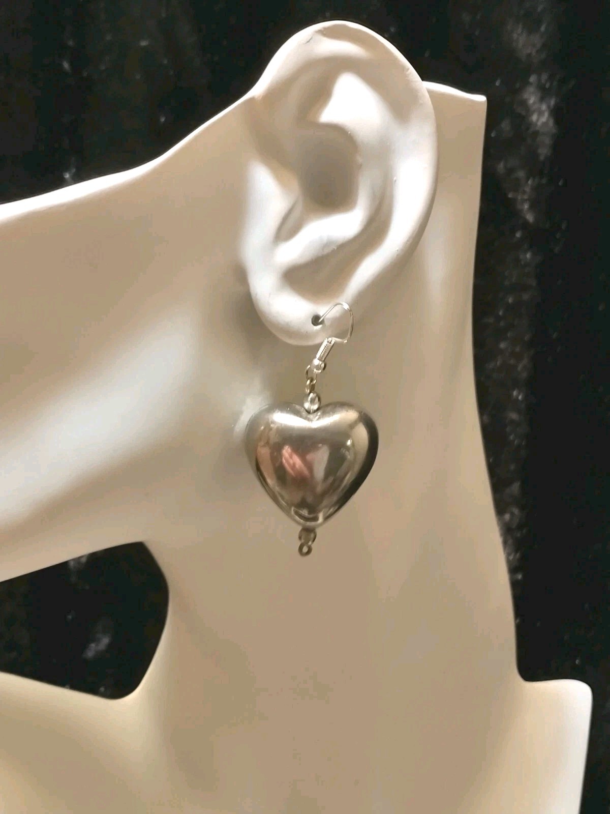 VTG Earrings 80’s ART DECO/BOHO Classic 3D Big PUFFY HEARTS Chunky DANGLE Drop