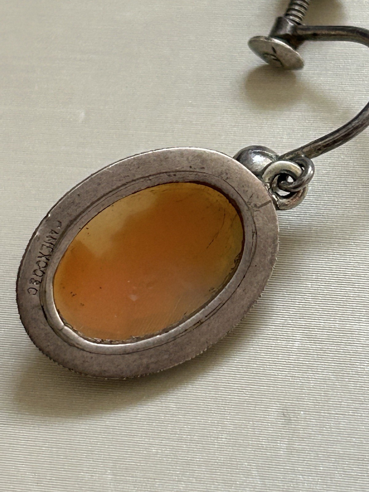 Antique 800 Silver Cameo Pendant Necklace W/Clip On Earrings & Brooch Pendant 2″