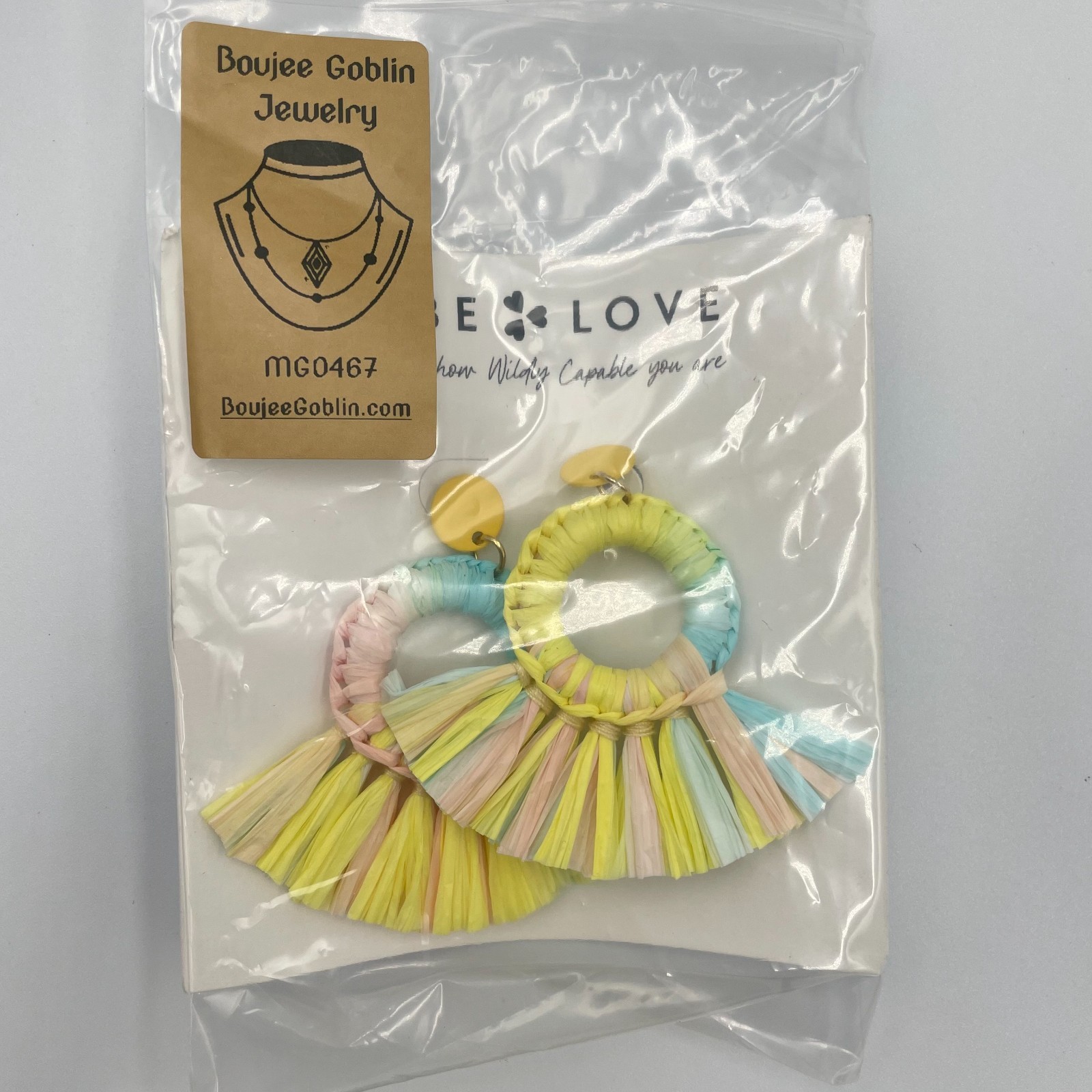 Vintage Pastel Multi-Color Straw Woven Raffia Hoop Drop Fringe Statement Earring