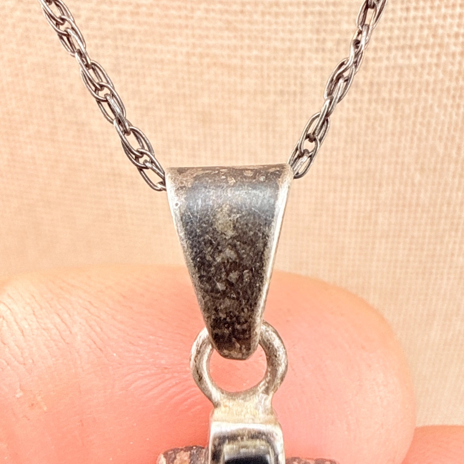 Vintage Sterling Silver Necklace Pendant Opal Inlay 19”