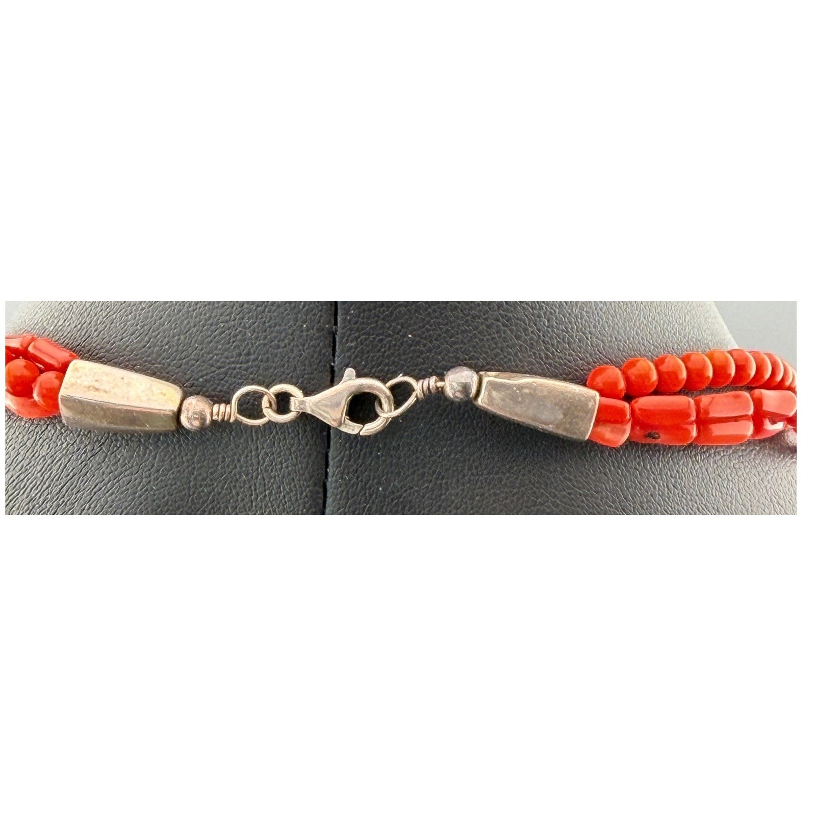 Vintage Multi Strand Coral Bead Necklace Sterling Silver Salmon Orange Beads
