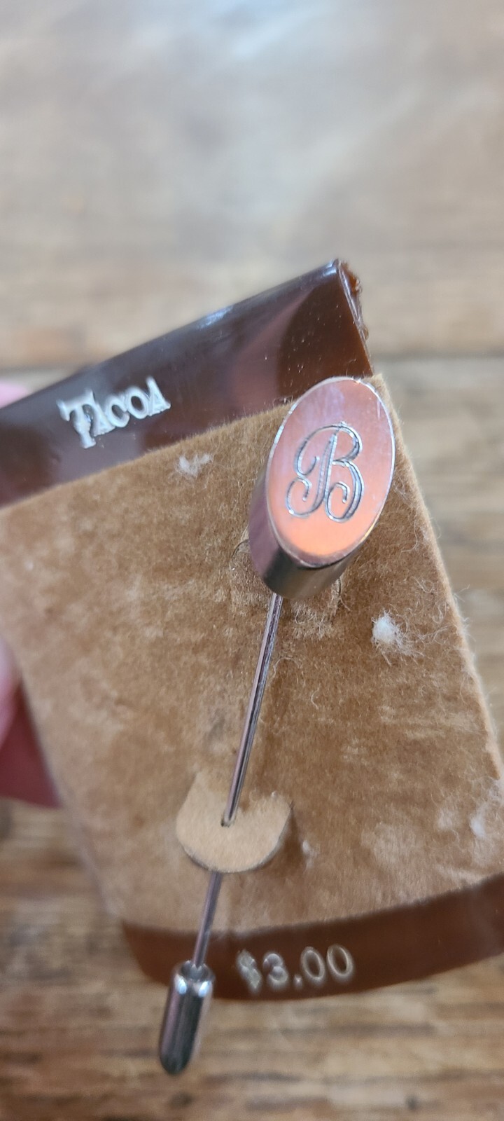 Vtg Stick Pin Silvertone Letter B Cursive Script Brooch Initial Tacoa Preppy 80s