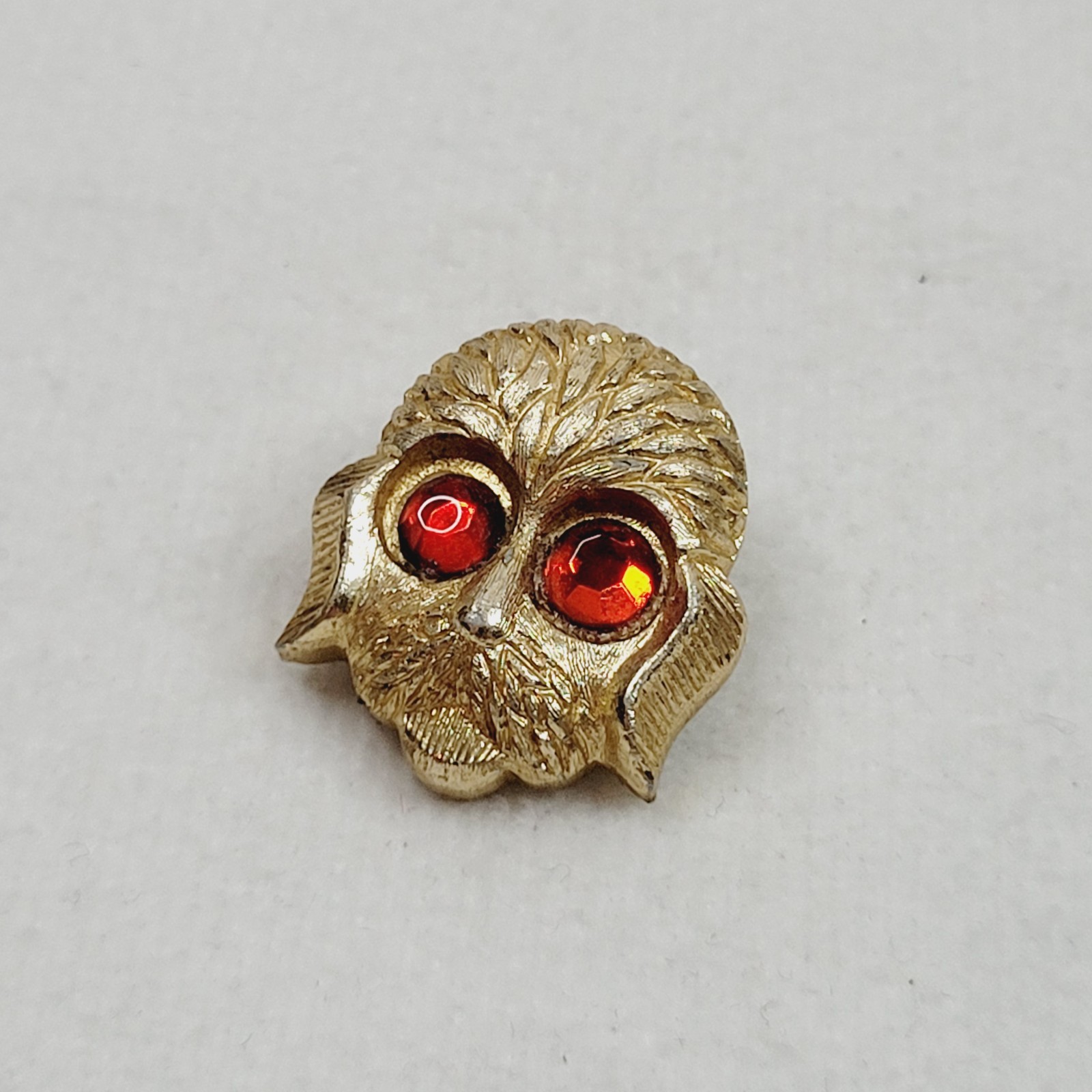 Vintage Gold Tone Puppy Dog Brooch Pin Red Rhinestone Eyes About 1″