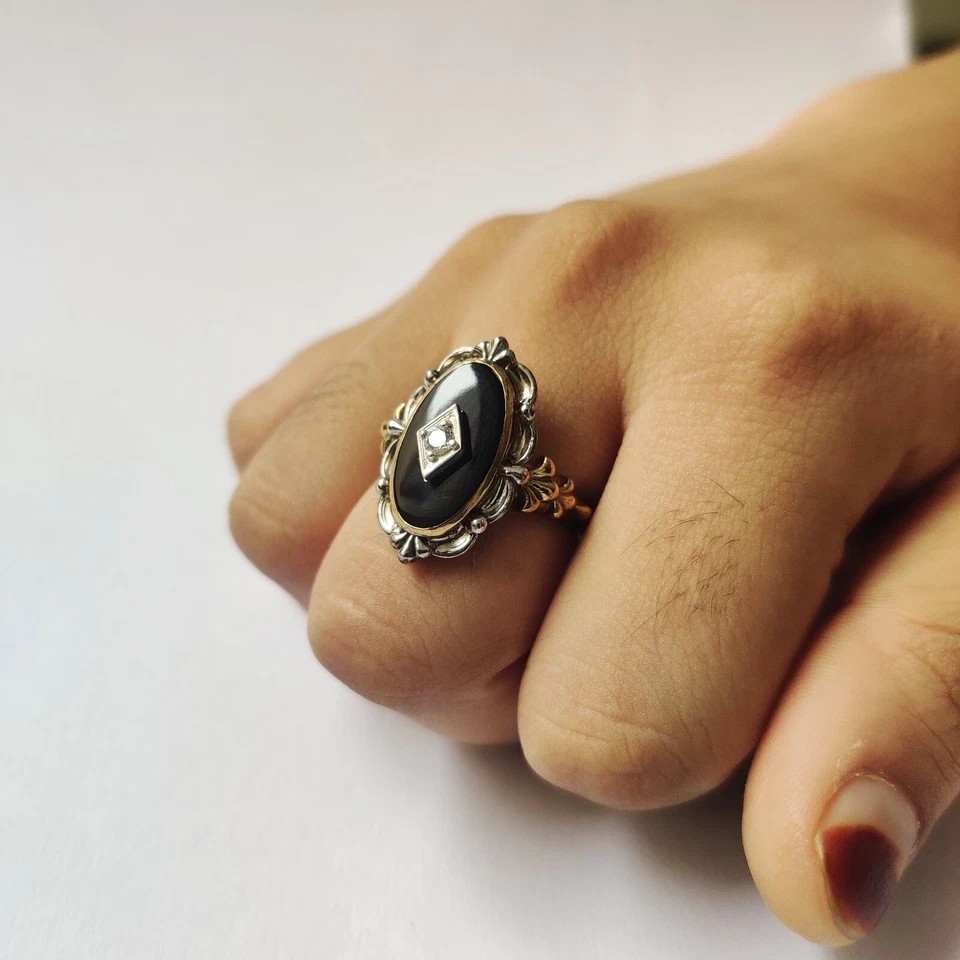 Art Deco Style Victorian handmade Black onyx Wedding Anniversary 925 Silver Ring