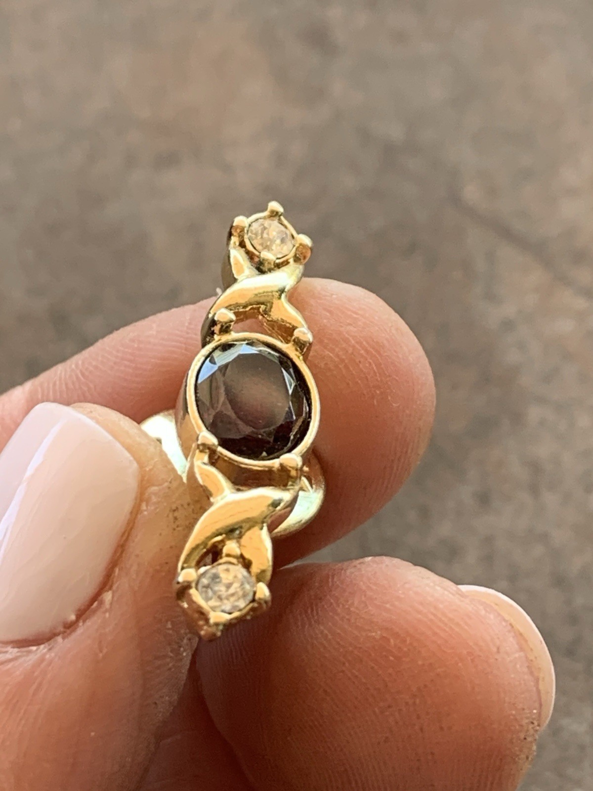 Vintage Tie Tack Lapel Bar Pin Gold Tone W/Deep Purple Stone And Rhinestones